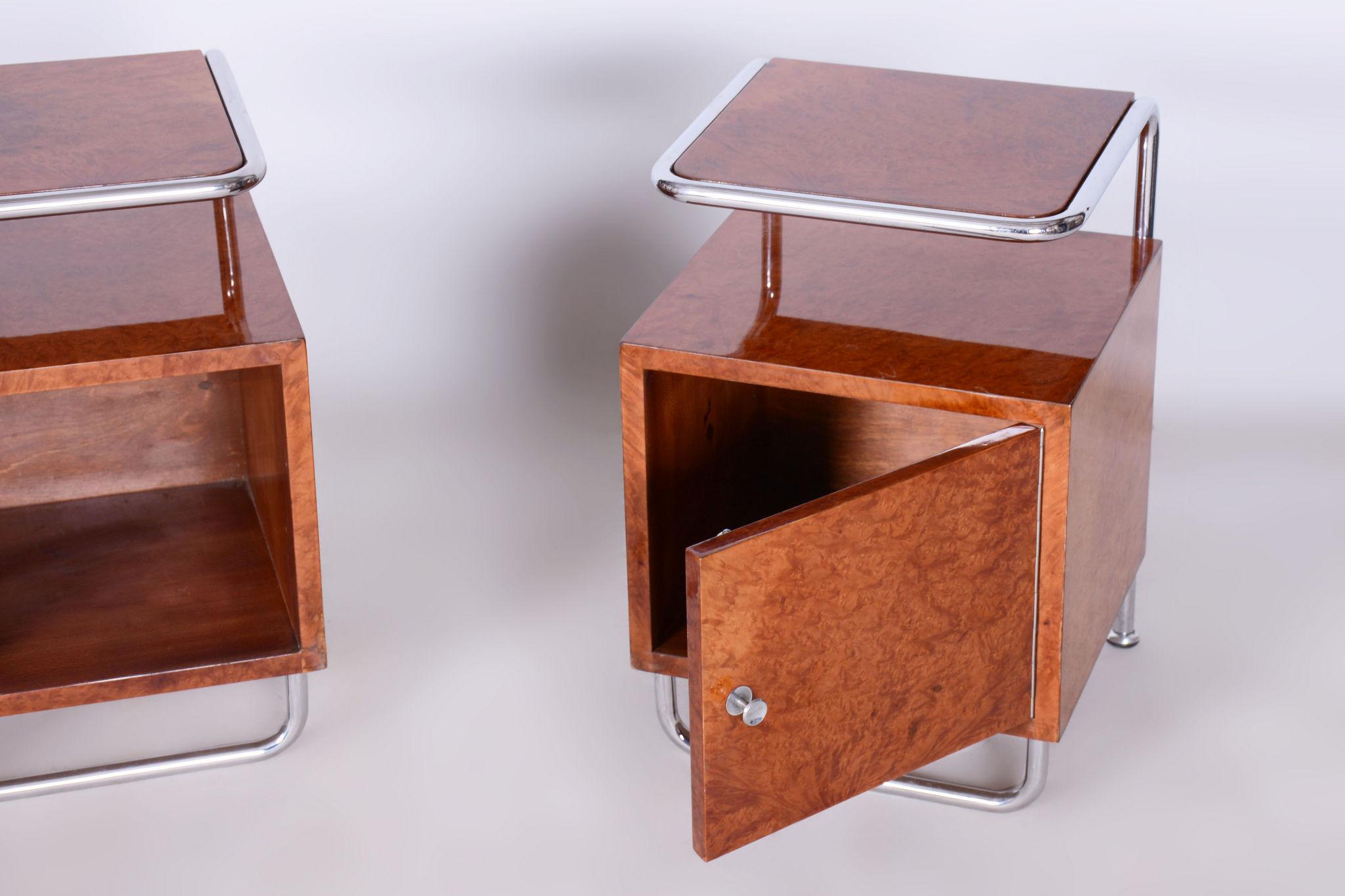 Mid-20th Century Set of Two Restored Bauhaus Bed-Side Tables, by H. Gottwald, Czech, 1930s For Sale