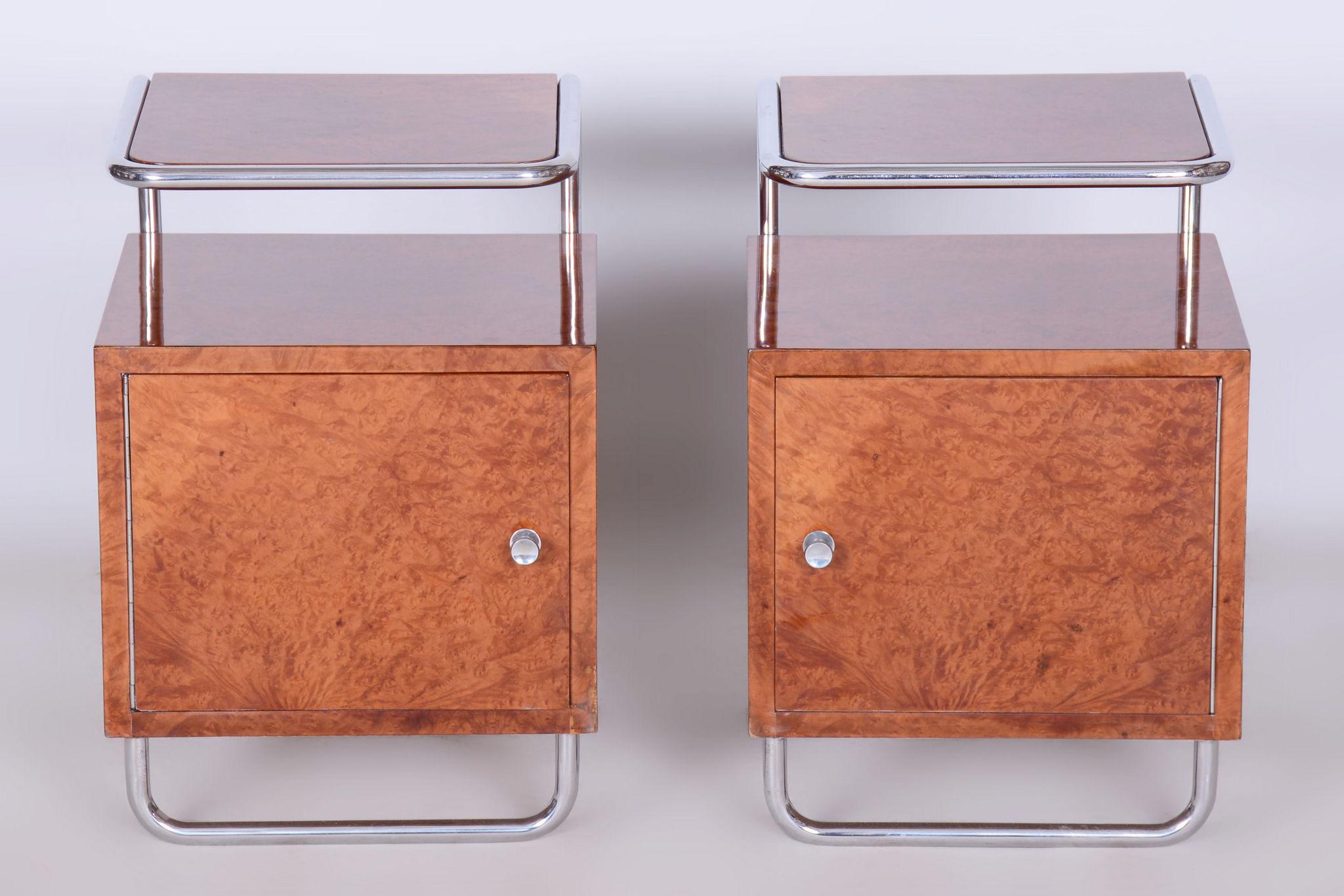 Set of Two Restored Bauhaus Bed-Side Tables, by H. Gottwald, Czech, 1930s For Sale 3