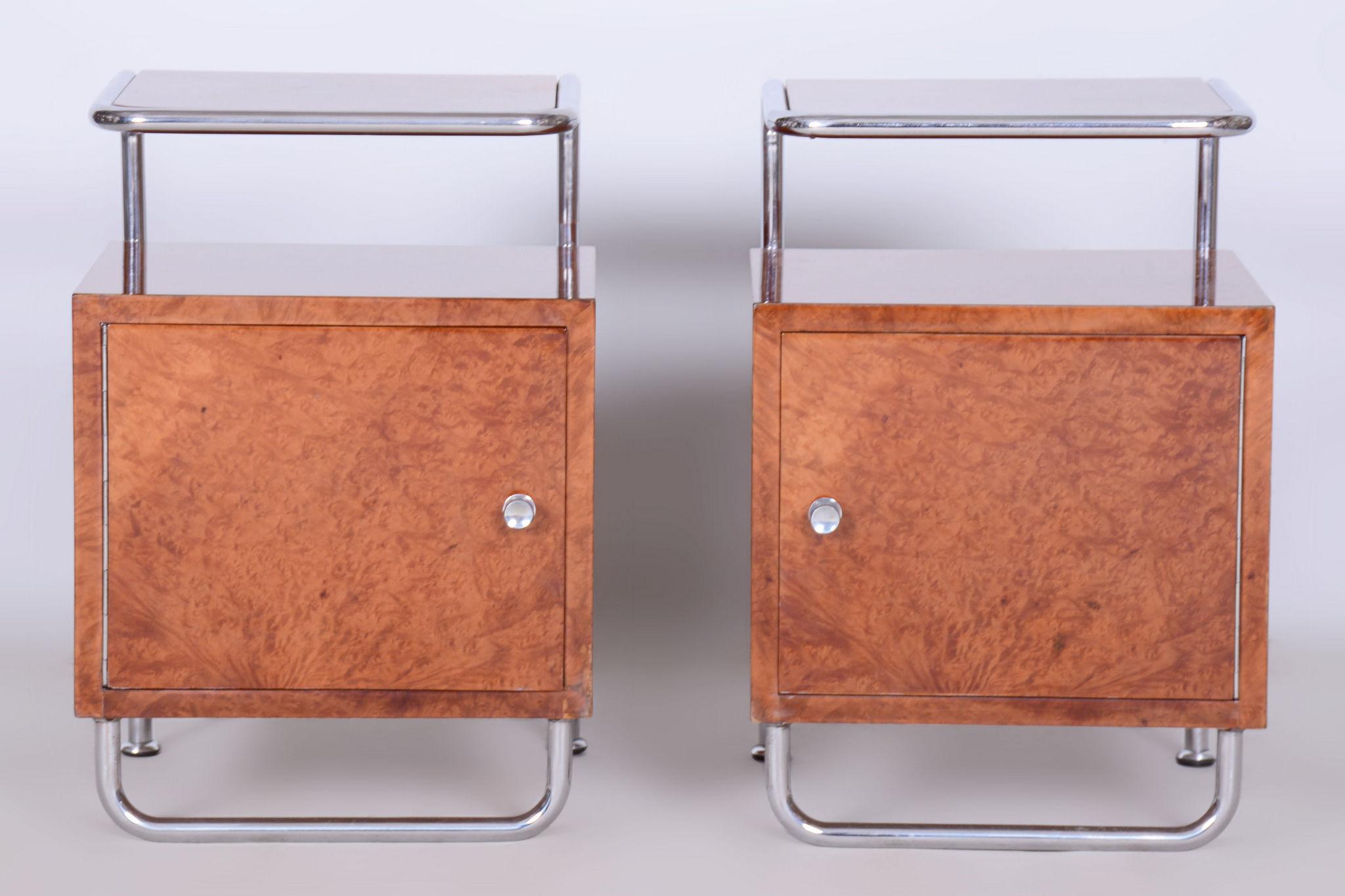 Set of Two Restored Bauhaus Bed-Side Tables, by H. Gottwald, Czech, 1930s For Sale 4
