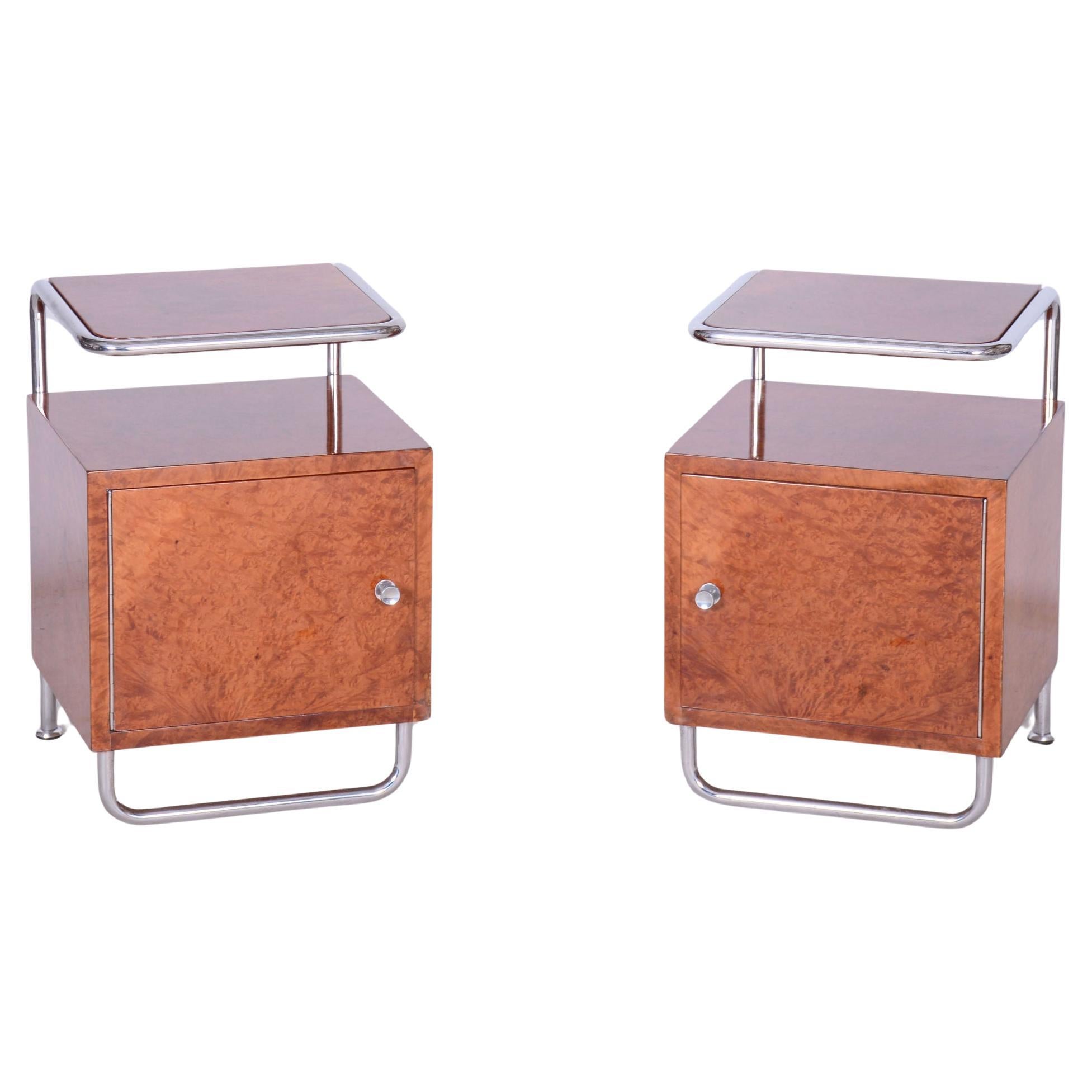 Set of Two Restored Bauhaus Bed-Side Tables, by H. Gottwald, Czech, 1930s For Sale