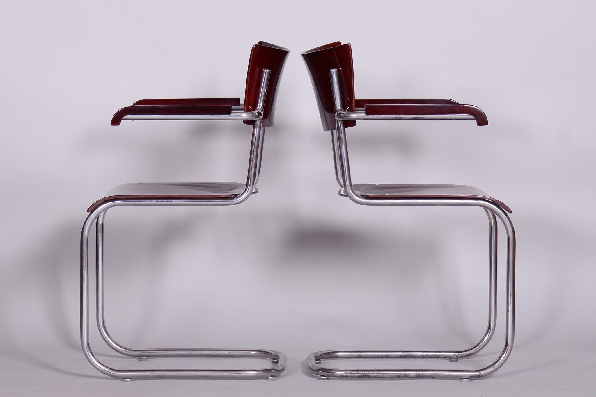 Chrome Ensemble de deux fauteuils en hêtre restaurés par Mart Stam, Robert Slezak, Tchèque, années 1930 en vente