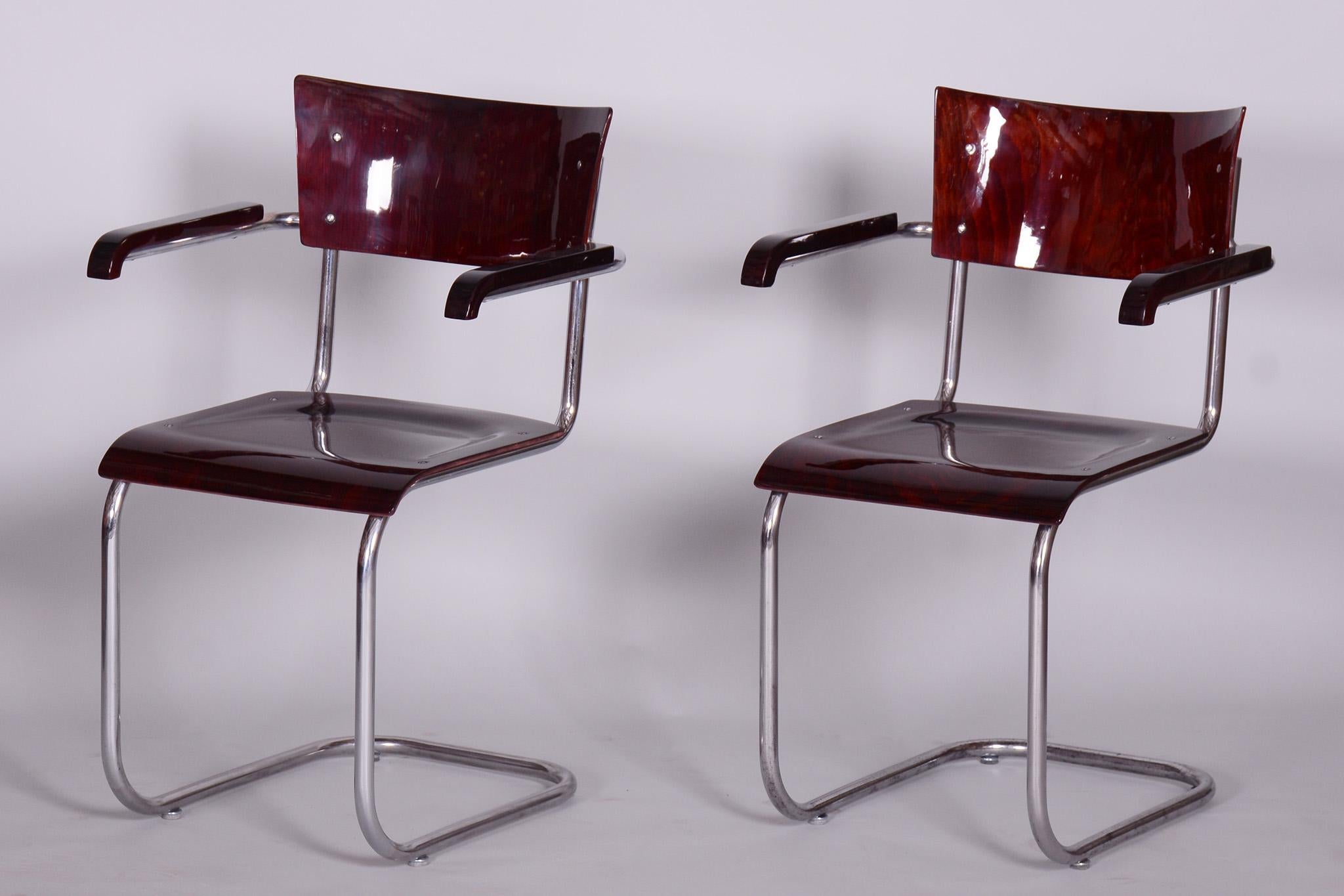 Ensemble de deux fauteuils en hêtre restaurés par Mart Stam, Robert Slezak, Tchèque, années 1930 en vente 3