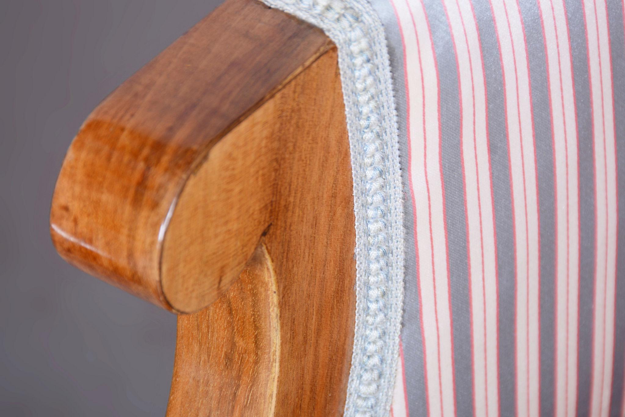 Fabric Set of Two Restored Biedermeier Armchairs, Oak, Spruce, Walnut, Austria, 1830s For Sale