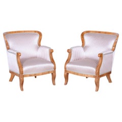 Set of Two Restored Biedermeier Armchairs, Oak, Spruce, Walnut, Austria, 1830s