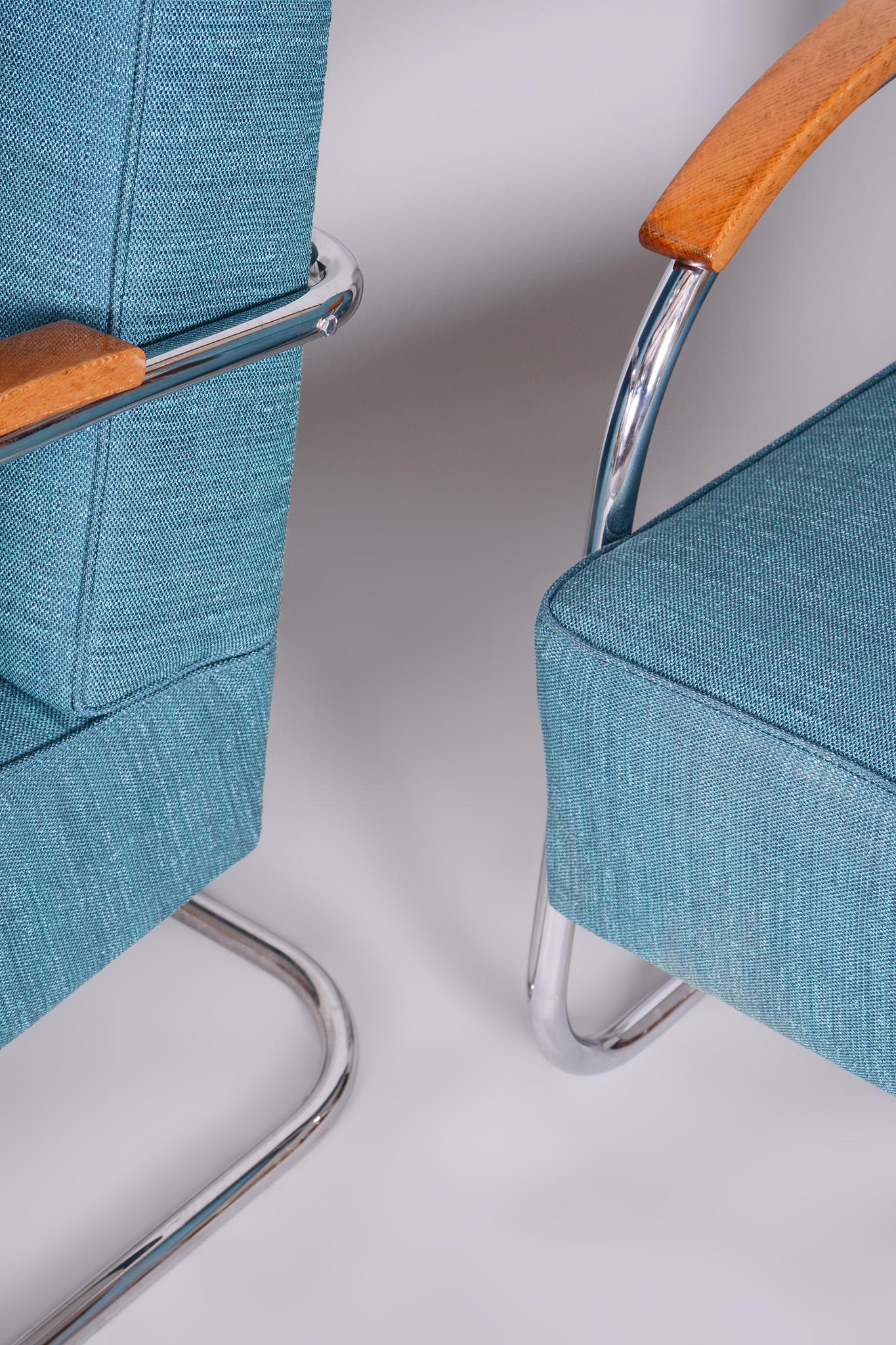 20th Century Set of Two Restored Blue Armchairs by Mucke-Melder, Czechia, 1930s For Sale