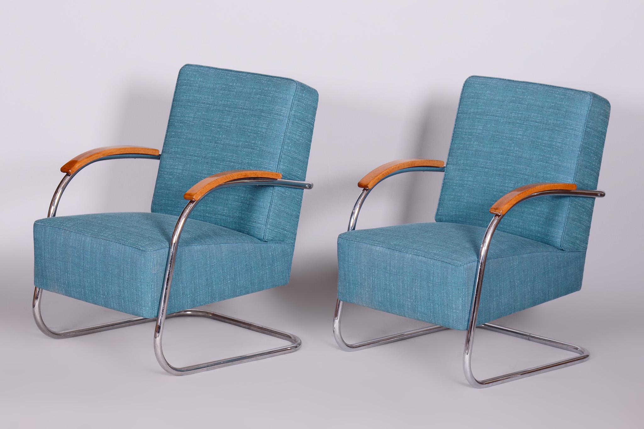 Set of Two Restored Blue Armchairs by Mucke-Melder, Czechia, 1930s For Sale 1