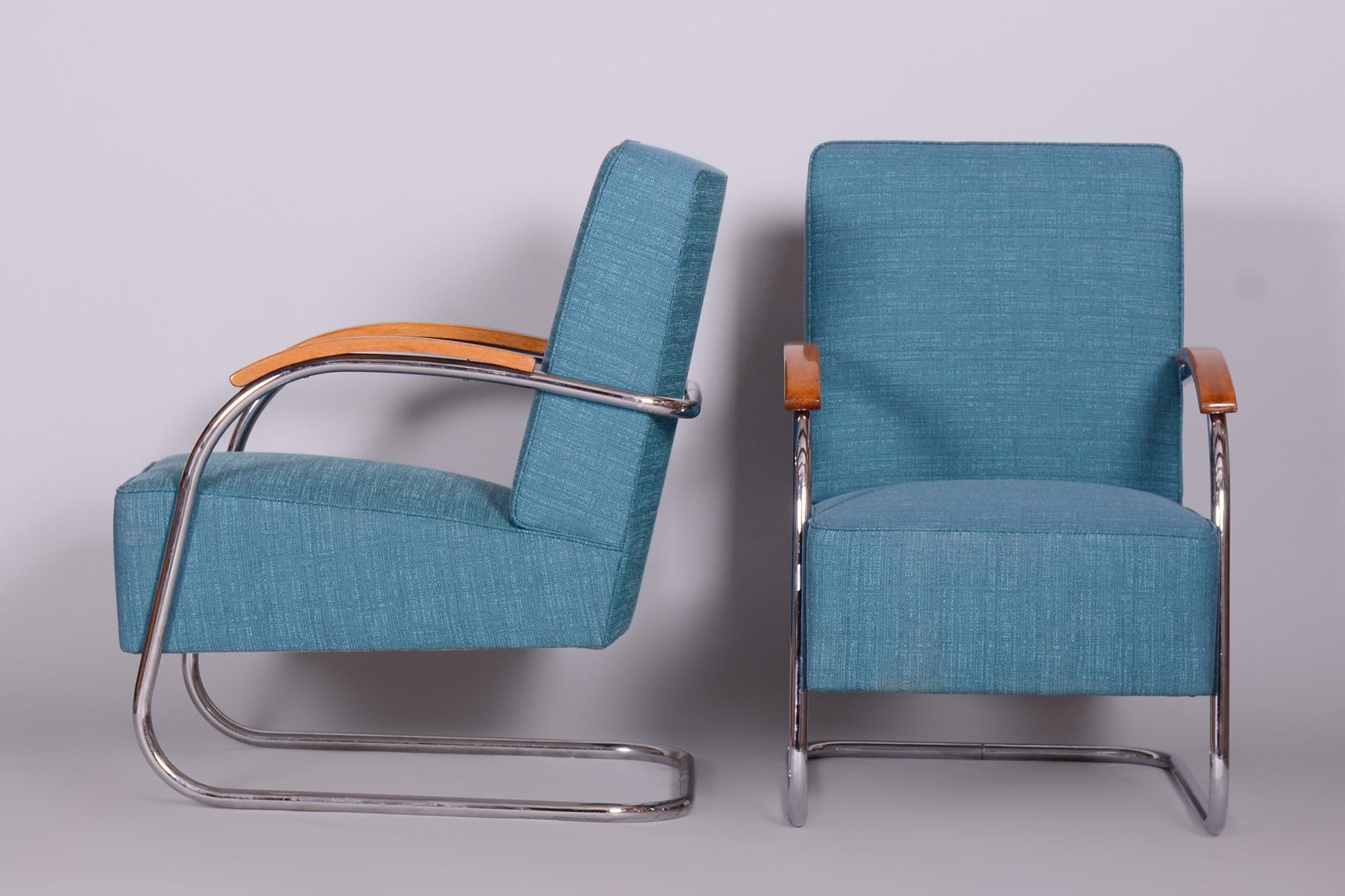 Set of Two Restored Blue Armchairs by Mucke-Melder, Czechia, 1930s For Sale 2