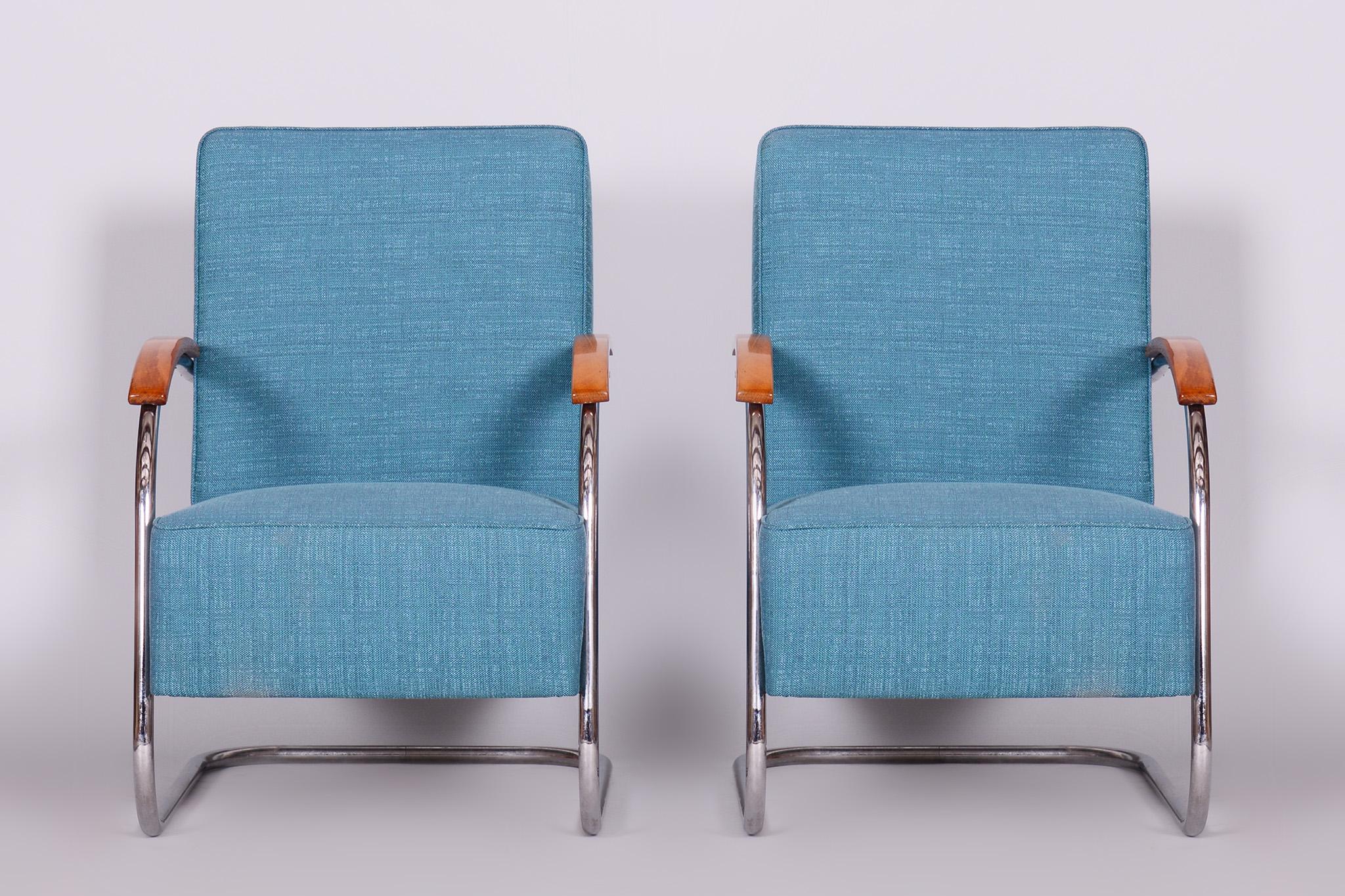 Set of Two Restored Blue Armchairs by Mucke-Melder, Czechia, 1930s For Sale 3