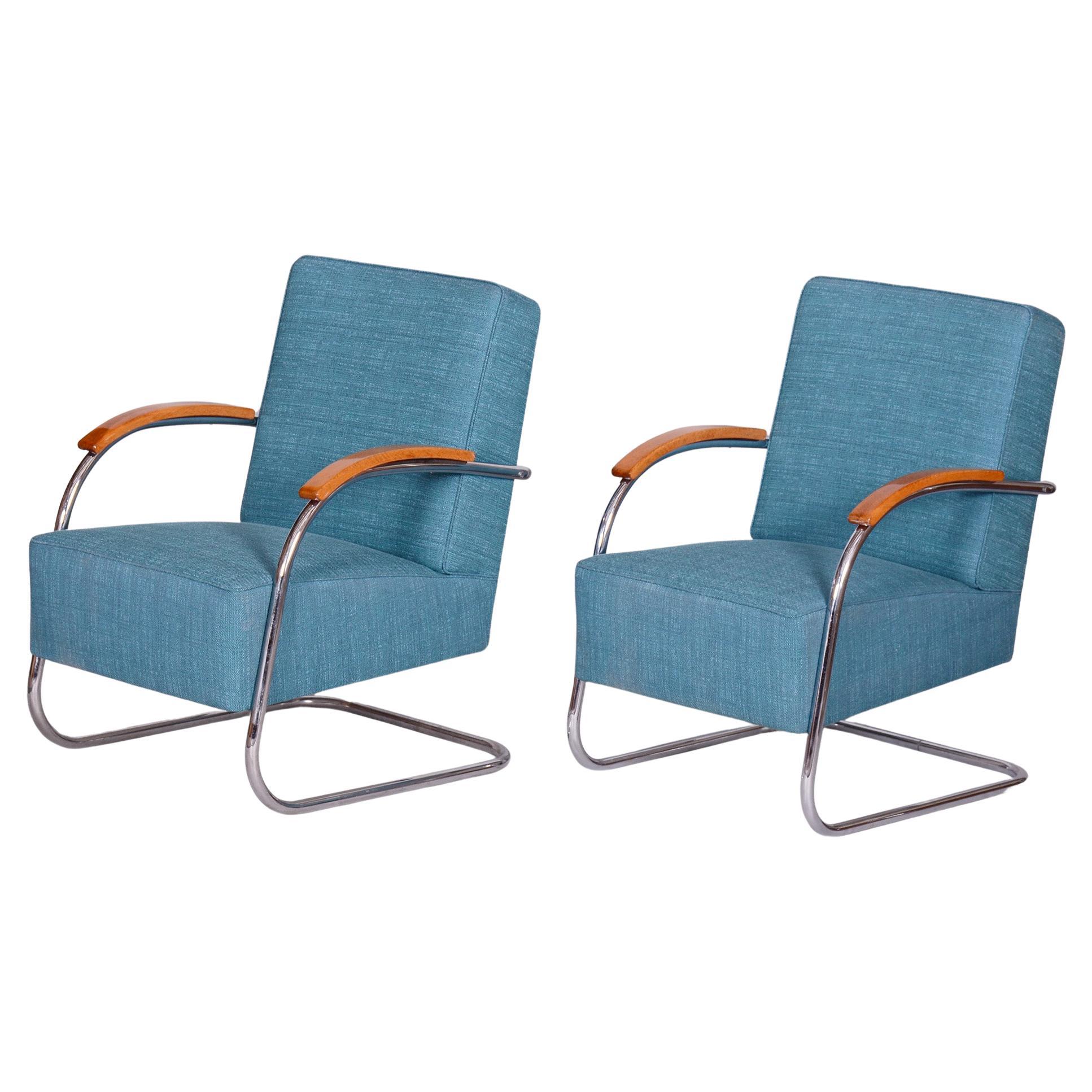 Set of Two Restored Blue Armchairs by Mucke-Melder, Czechia, 1930s