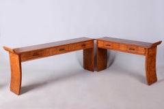 Set of Two Restored Console Tables, Walnut, Cherry, Revived Polish, Czech, 1920s