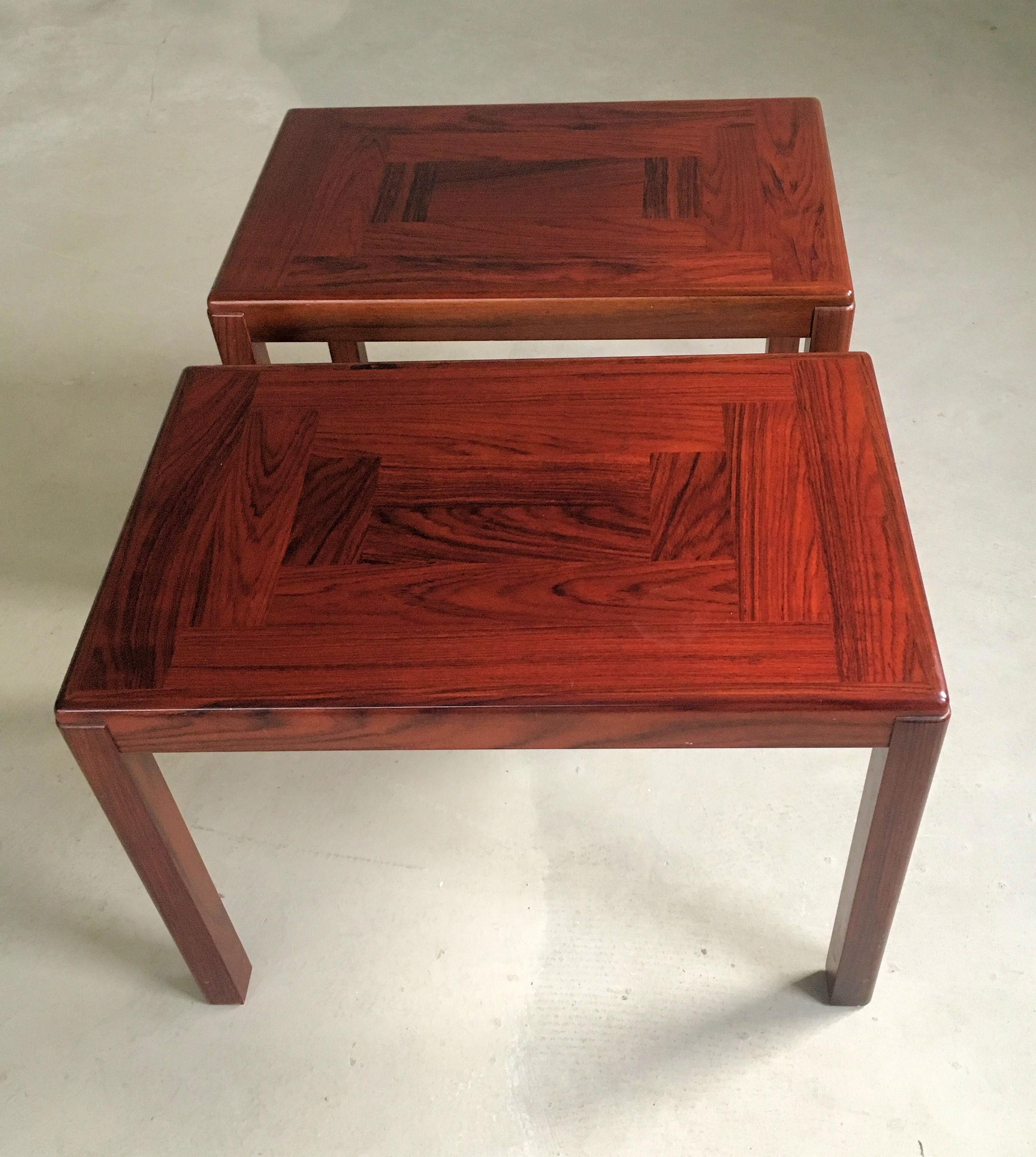 Mid-Century Modern Set of Two Restored Danish 1970's Sidetables in Mahogany by Vejle Stole Fabrik For Sale