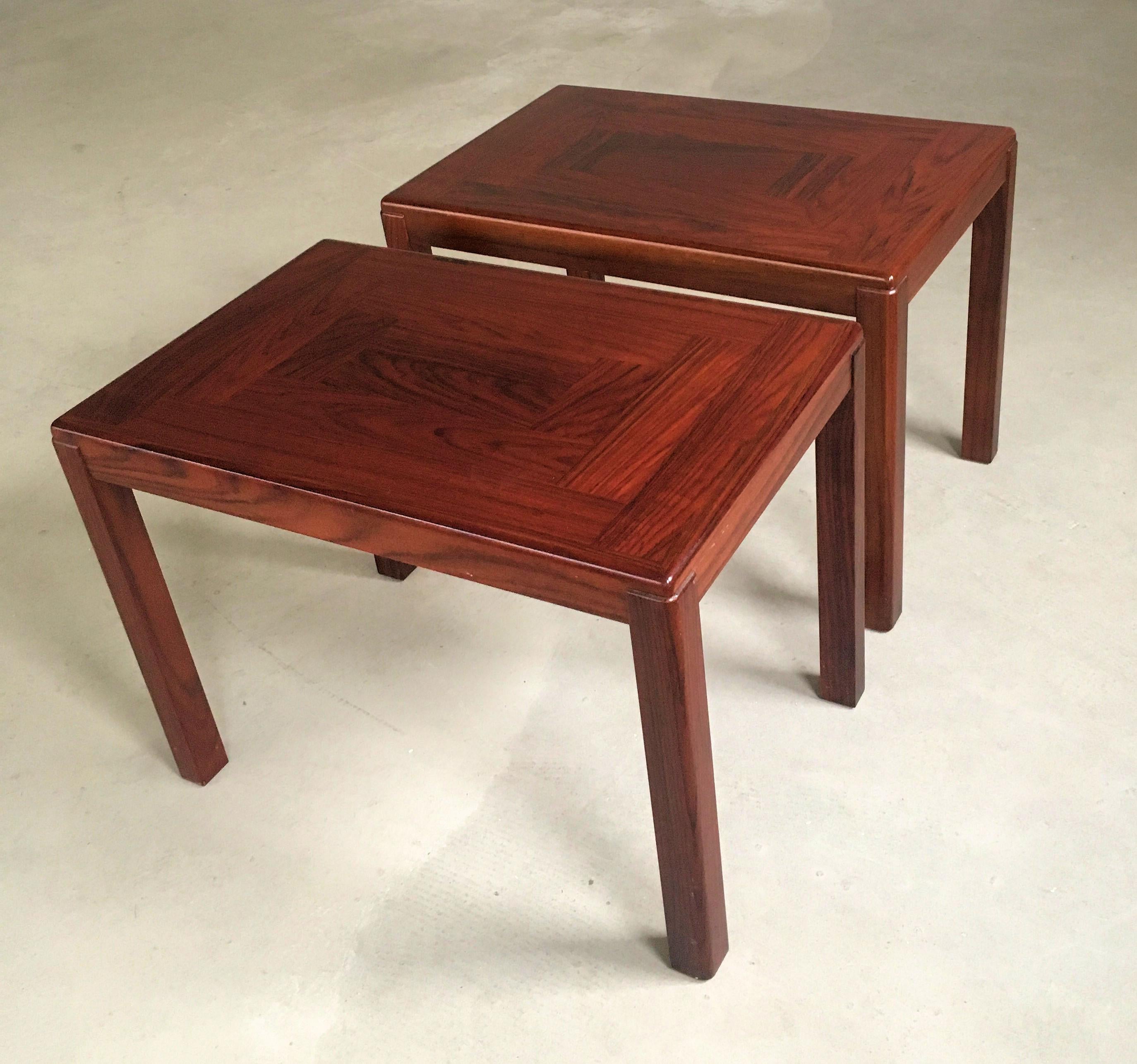 Late 20th Century Set of Two Restored Danish 1970's Sidetables in Mahogany by Vejle Stole Fabrik For Sale
