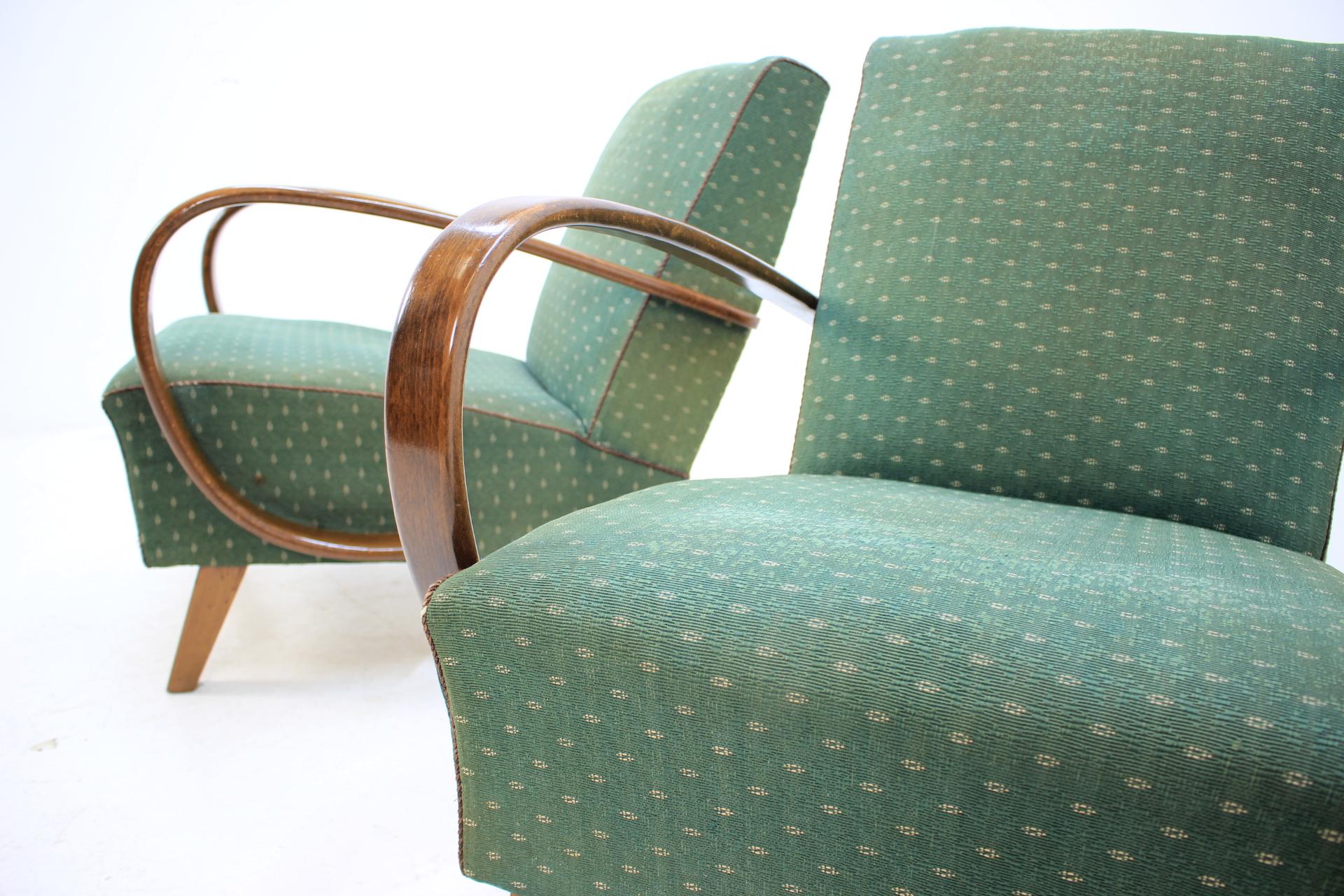 Fabric Set of Two Retro Armchairs by Jindřich Halabala, 1950s