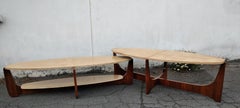 Set of Two Rio Rosewood Coffee Tables, Parchment Tray, 1960s Large Model