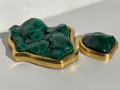 Set of Two Rock Malachite and Gold Paper Weighs