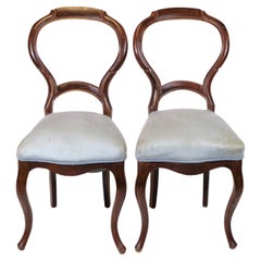 Set Of Two Rococo Chairs In Mahogany & Light Blue Fabric From 1860s