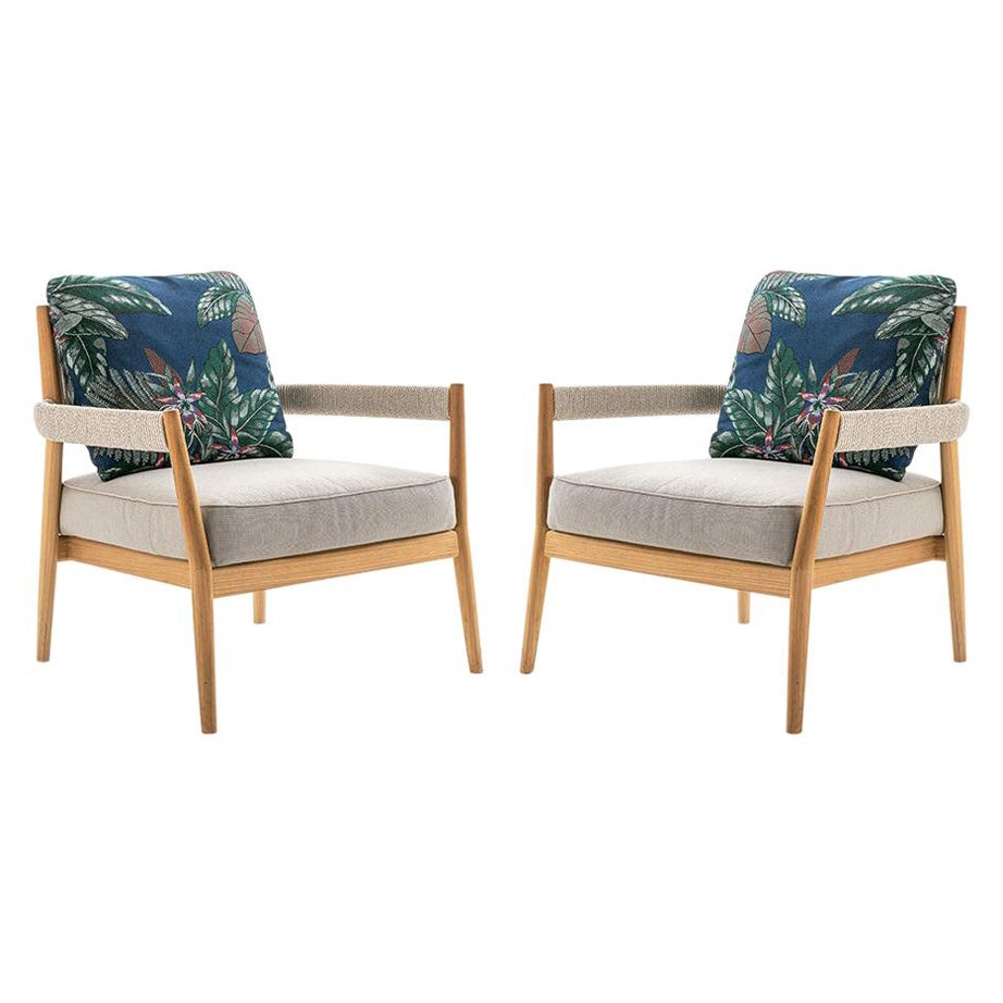 Set of Two Rodolfo Dordoni ''Dine Out Armchair' Teak, Rope and Fabric by Cassina For Sale