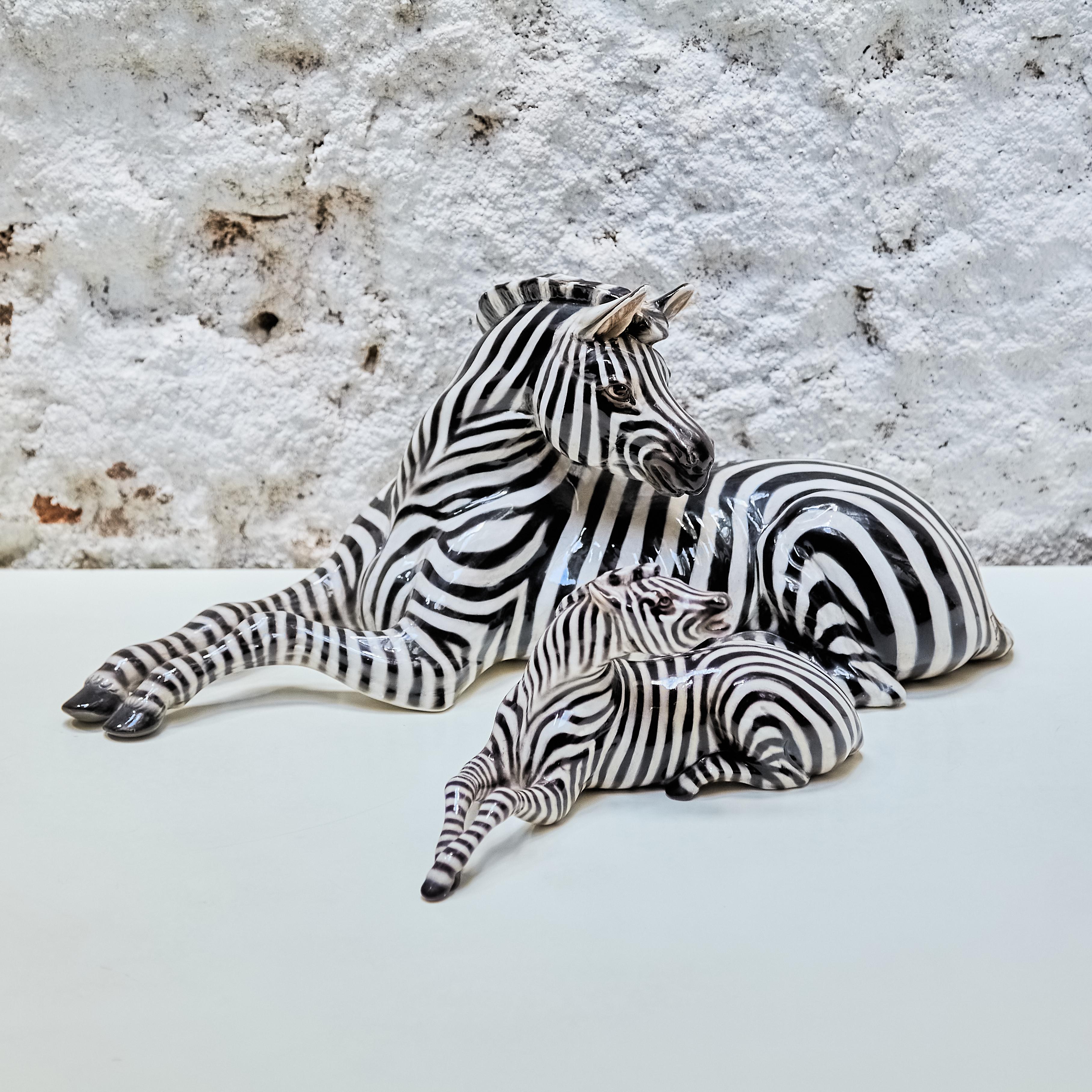 Set of Two Ronzan Ceramic African Zebra's, circa 1950 5