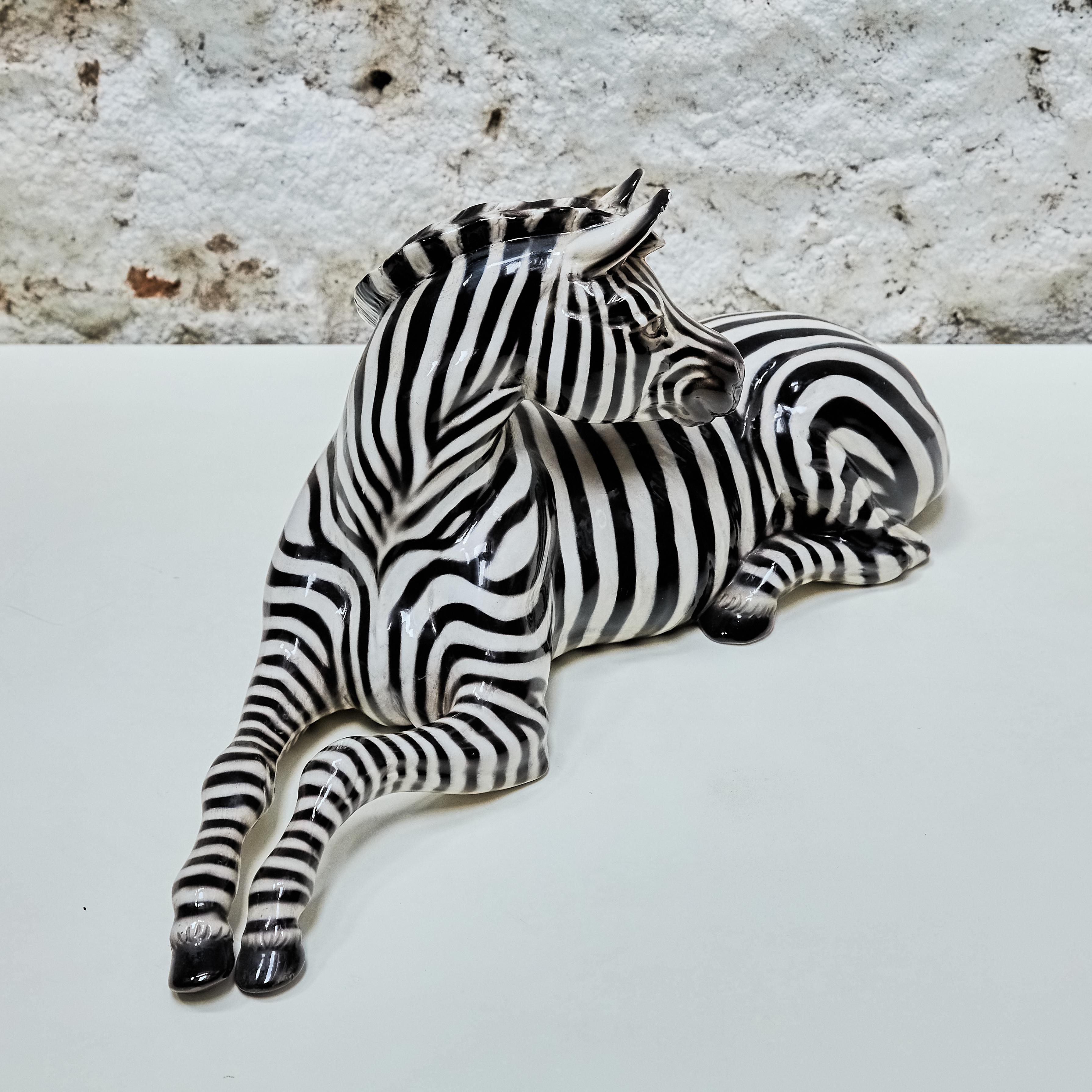 Set of Two Ronzan Ceramic African Zebra's, circa 1950 In Good Condition In Barcelona, Barcelona