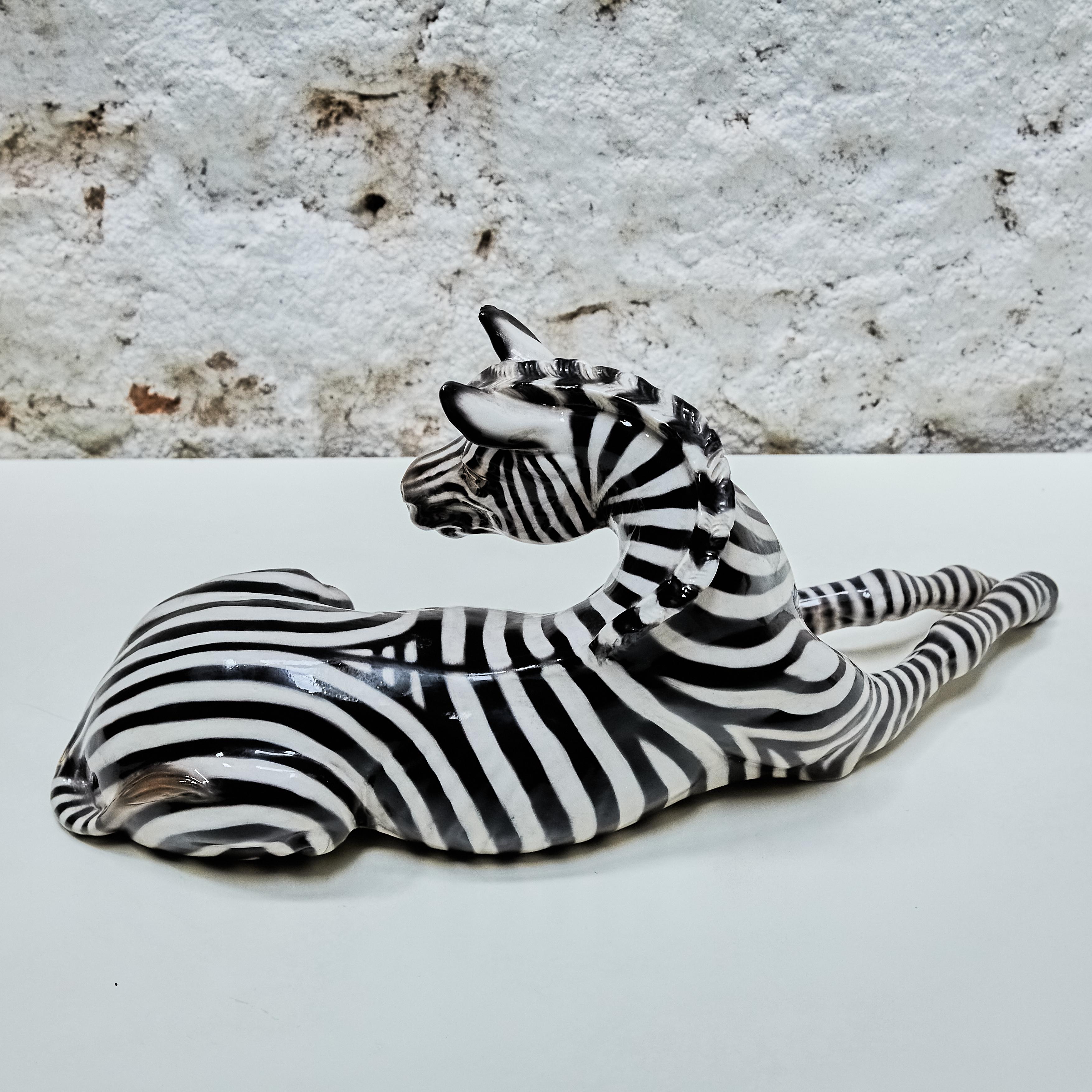 Mid-20th Century Set of Two Ronzan Ceramic African Zebra's, circa 1950
