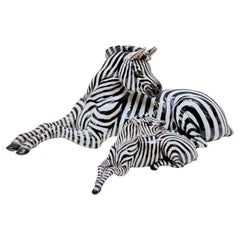 Set of Two Ronzan Ceramic African Zebra's, circa 1950
