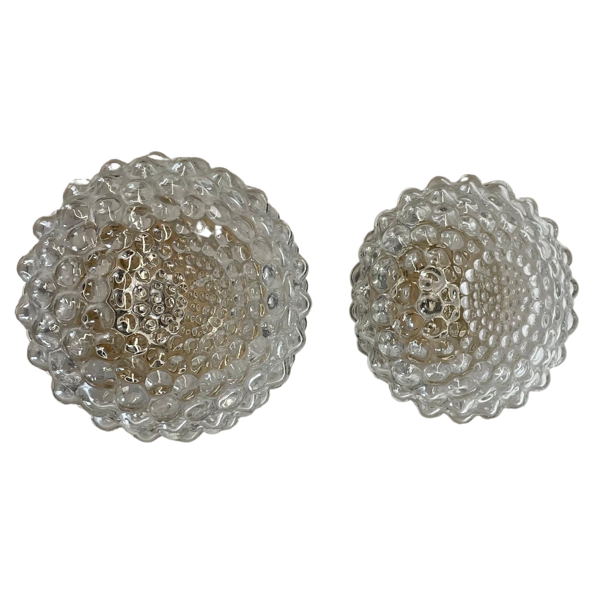 Set of Two ROUND "BUBBLE" Tynell Style Glass Wall Light Sconces, France, 1950s