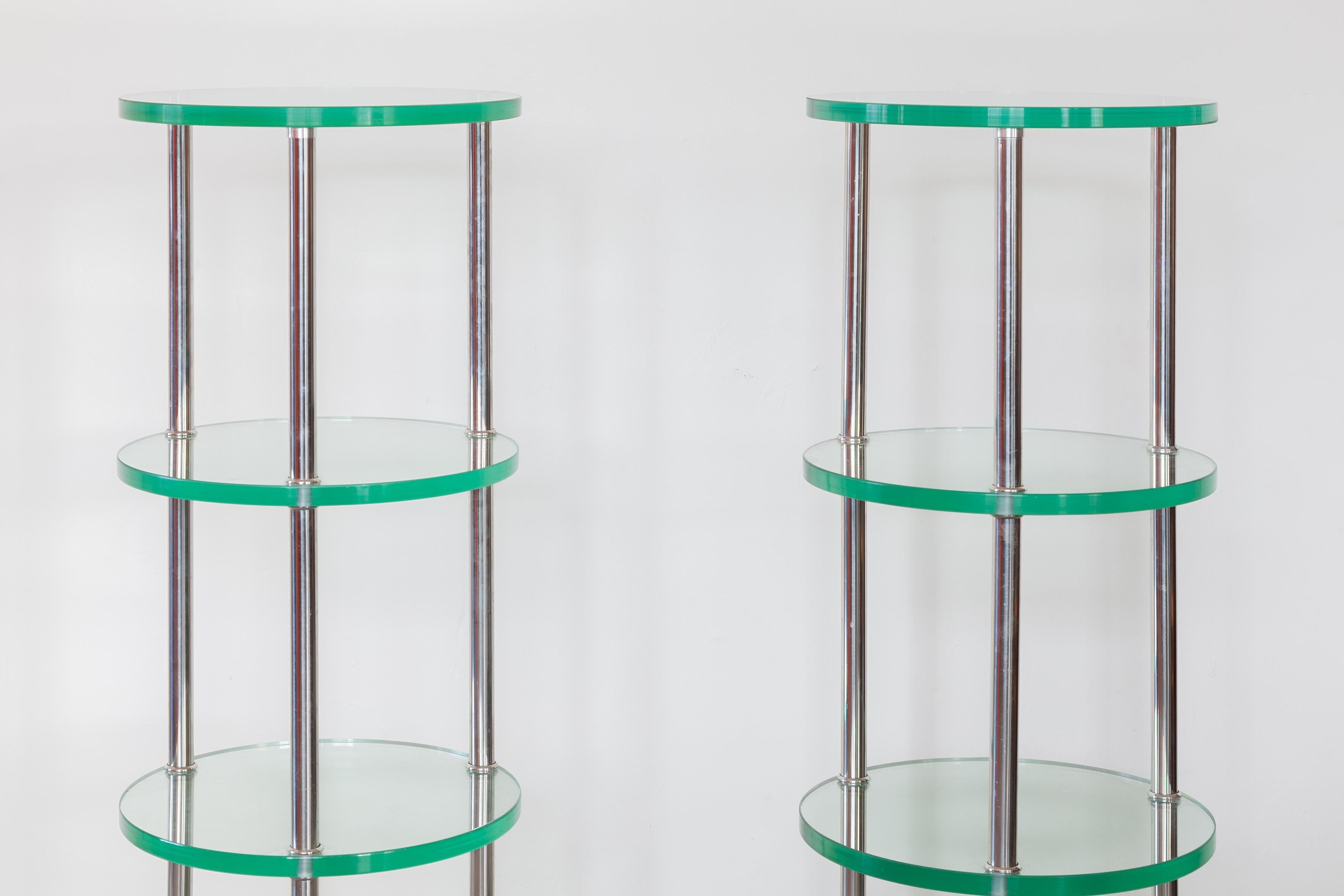 Belgian Set of Two Round Glass Mid-Century Modern Chrome Frame Plant Etagere For Sale