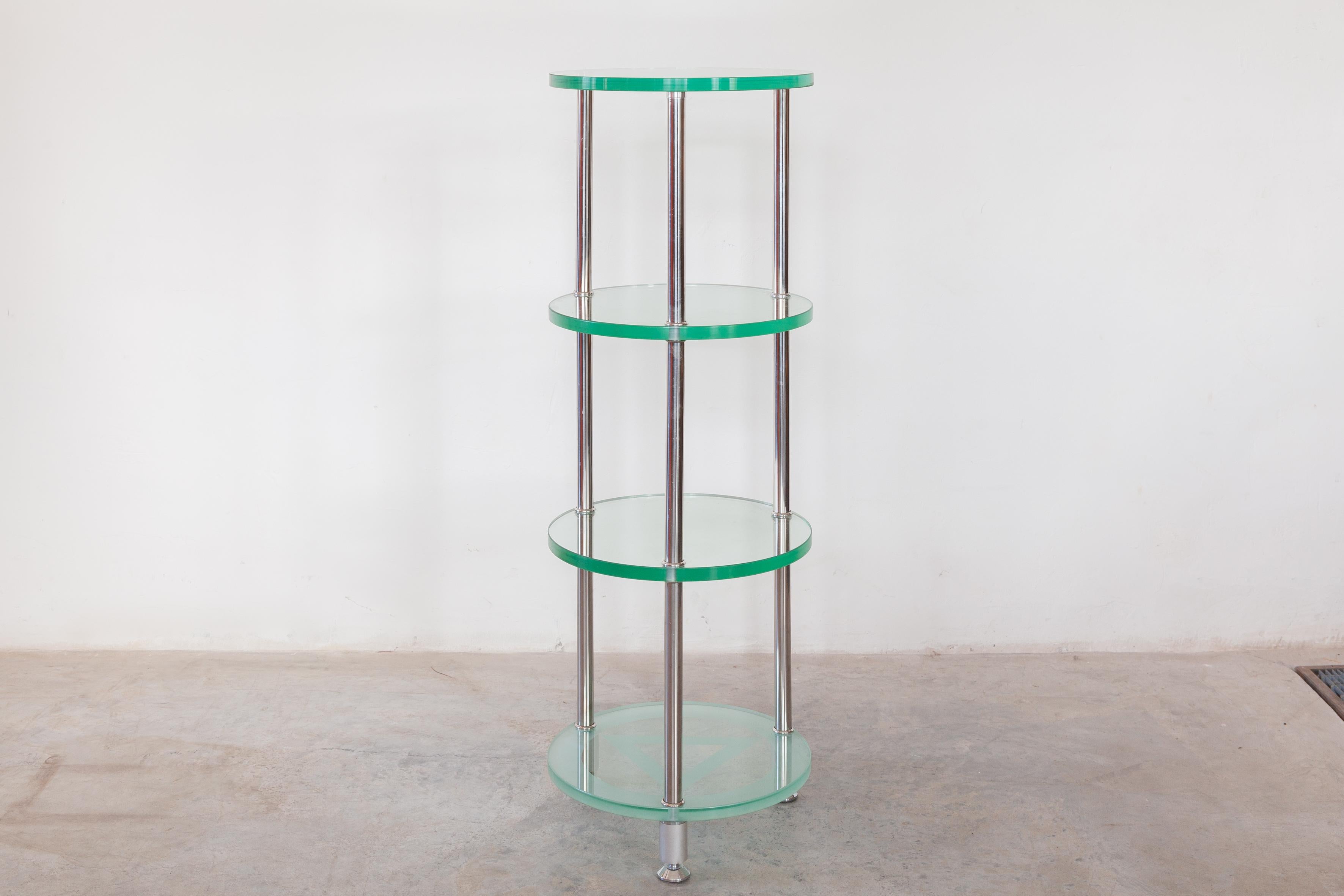 Hand-Crafted Set of Two Round Glass Mid-Century Modern Chrome Frame Plant Etagere For Sale