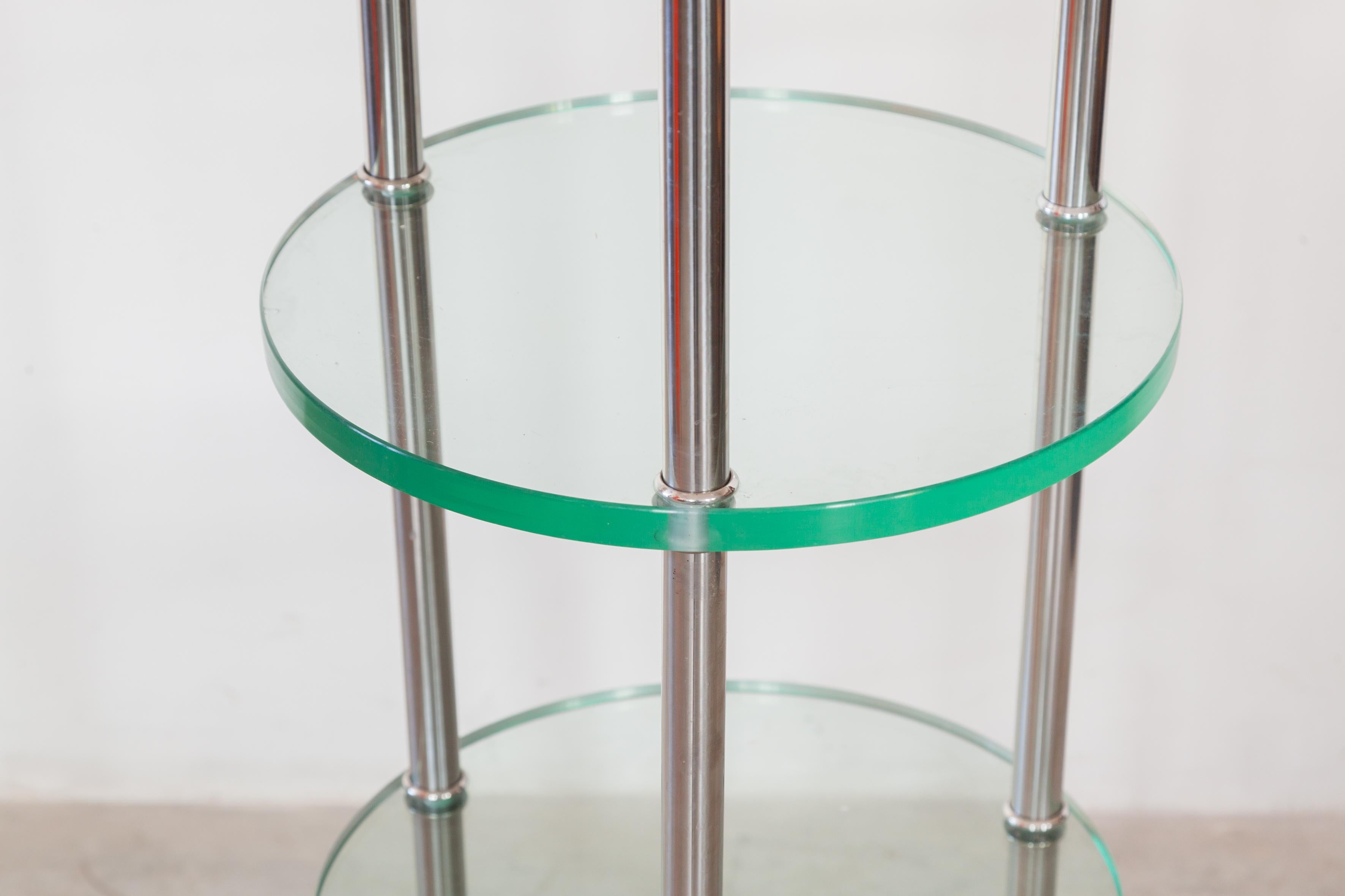 Set of Two Round Glass Mid-Century Modern Chrome Frame Plant Etagere In Good Condition For Sale In Antwerp, BE