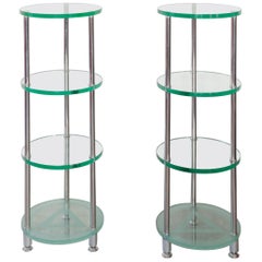 Retro Set of Two Round Glass Mid-Century Modern Chrome Frame Plant Etagere