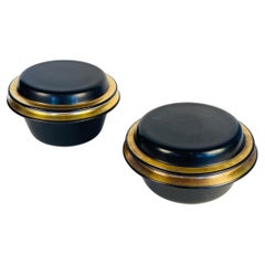 Set of Two Royal Copenhagen Aluminia Faience Black & Gold Pyrolin Bowls, 1950s