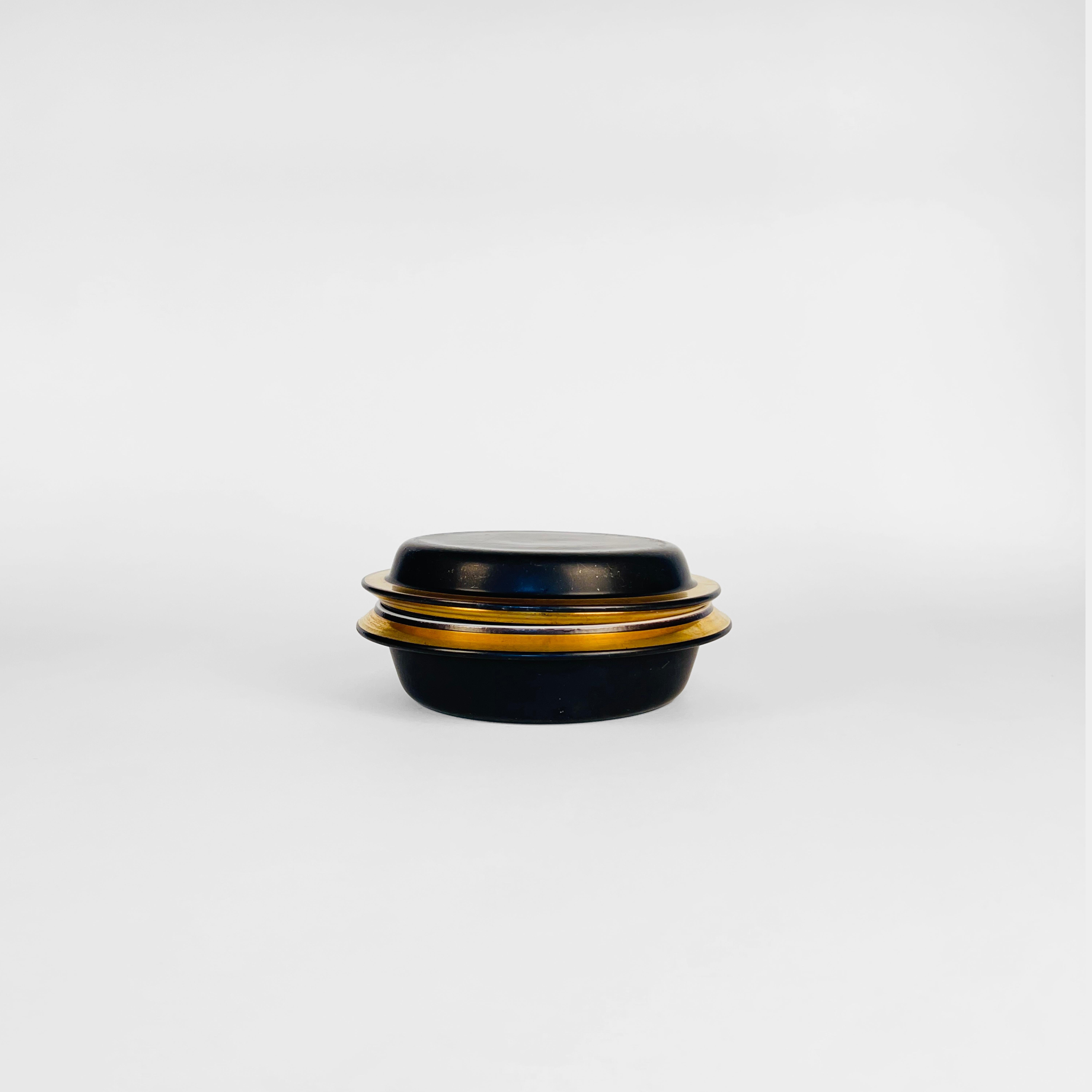 Danish Set of Two Royal Copenhagen Aluminia Faience Black & Gold Pyrolin Bowls, 1950s For Sale