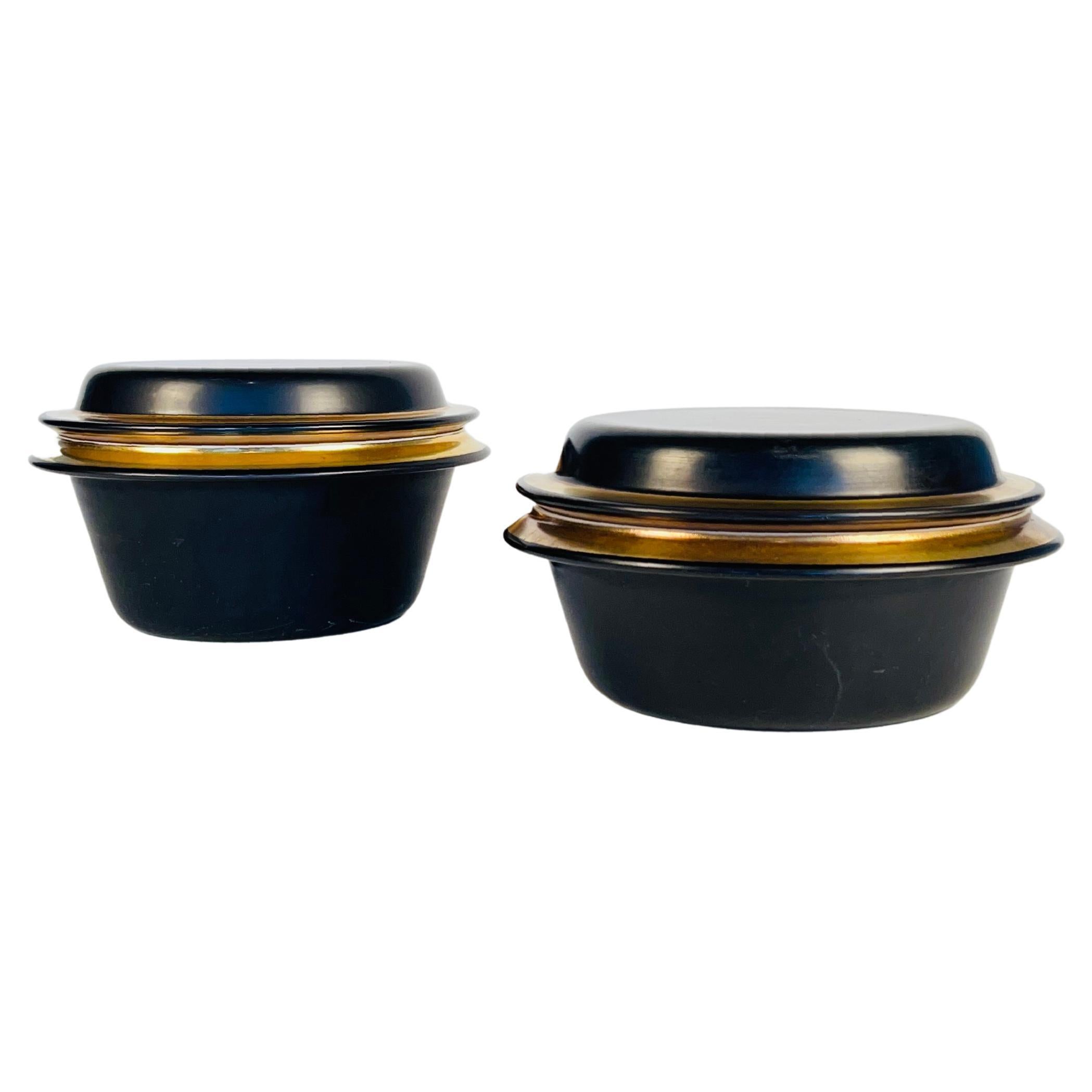 Set of Two Royal Copenhagen Aluminia Faience Black & Gold Pyrolin Bowls, 1950s For Sale