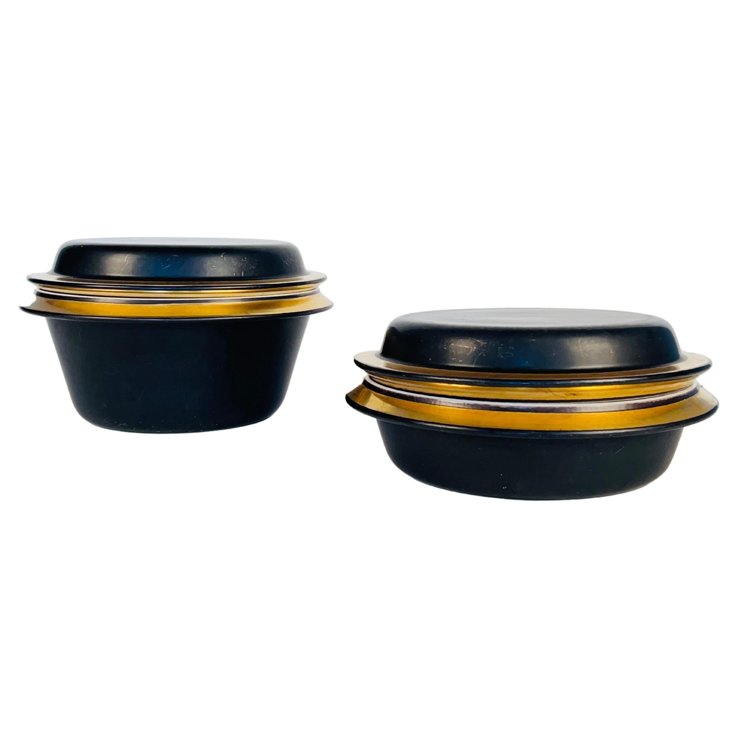 Set of Two Royal Copenhagen Aluminia Faience Black & Gold Pyrolin Bowls, 1950s