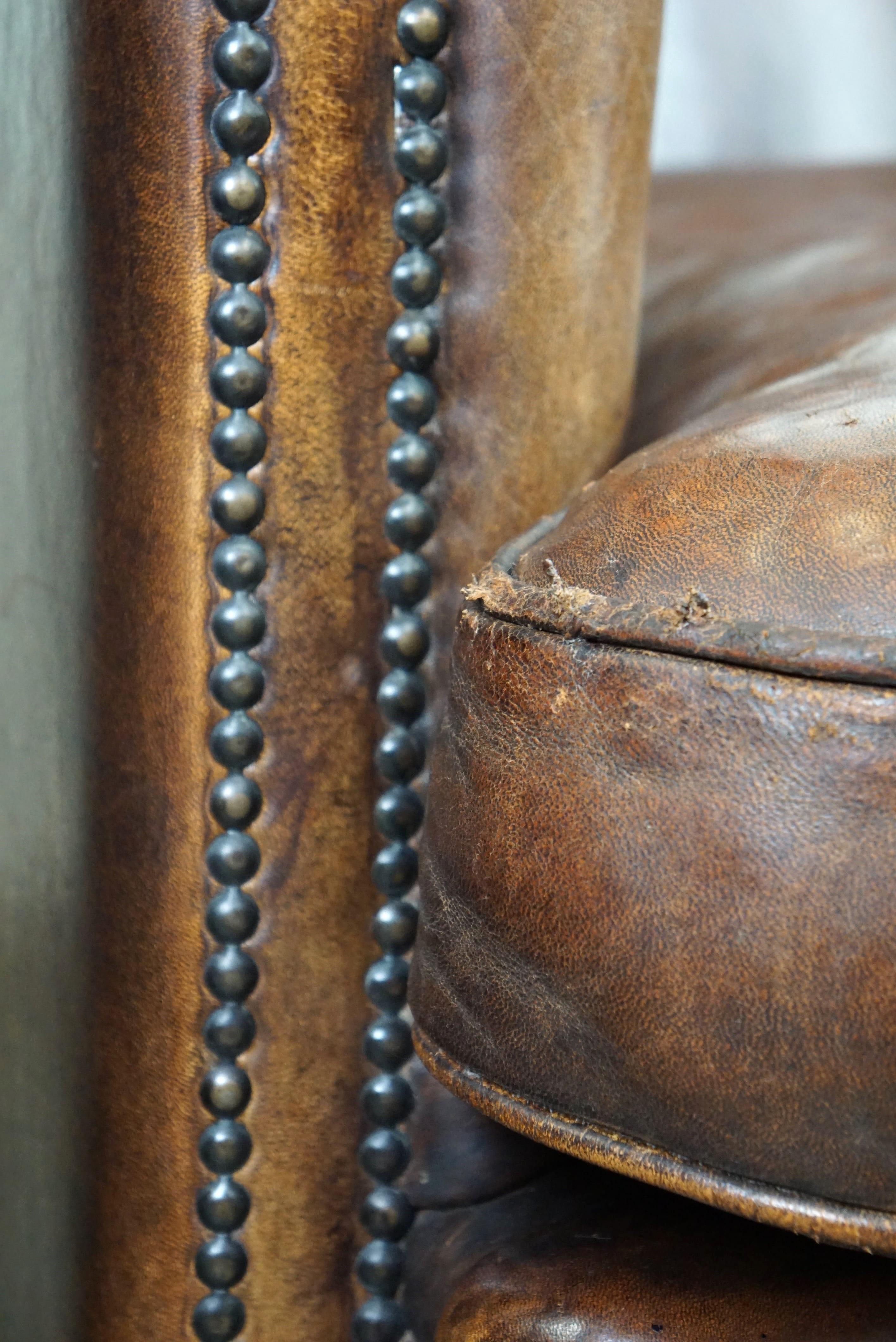 Fresh Look at Set Of Two Rugged Sheep Leather Club Armchairs With A