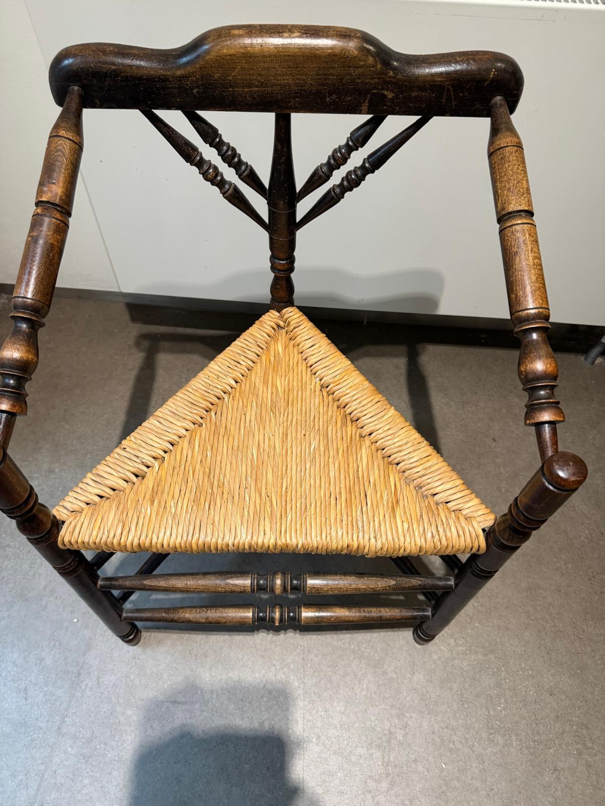 Set of Two Rush Seat Knitting Armchairs, Triangular Corner Chairs For Sale 5