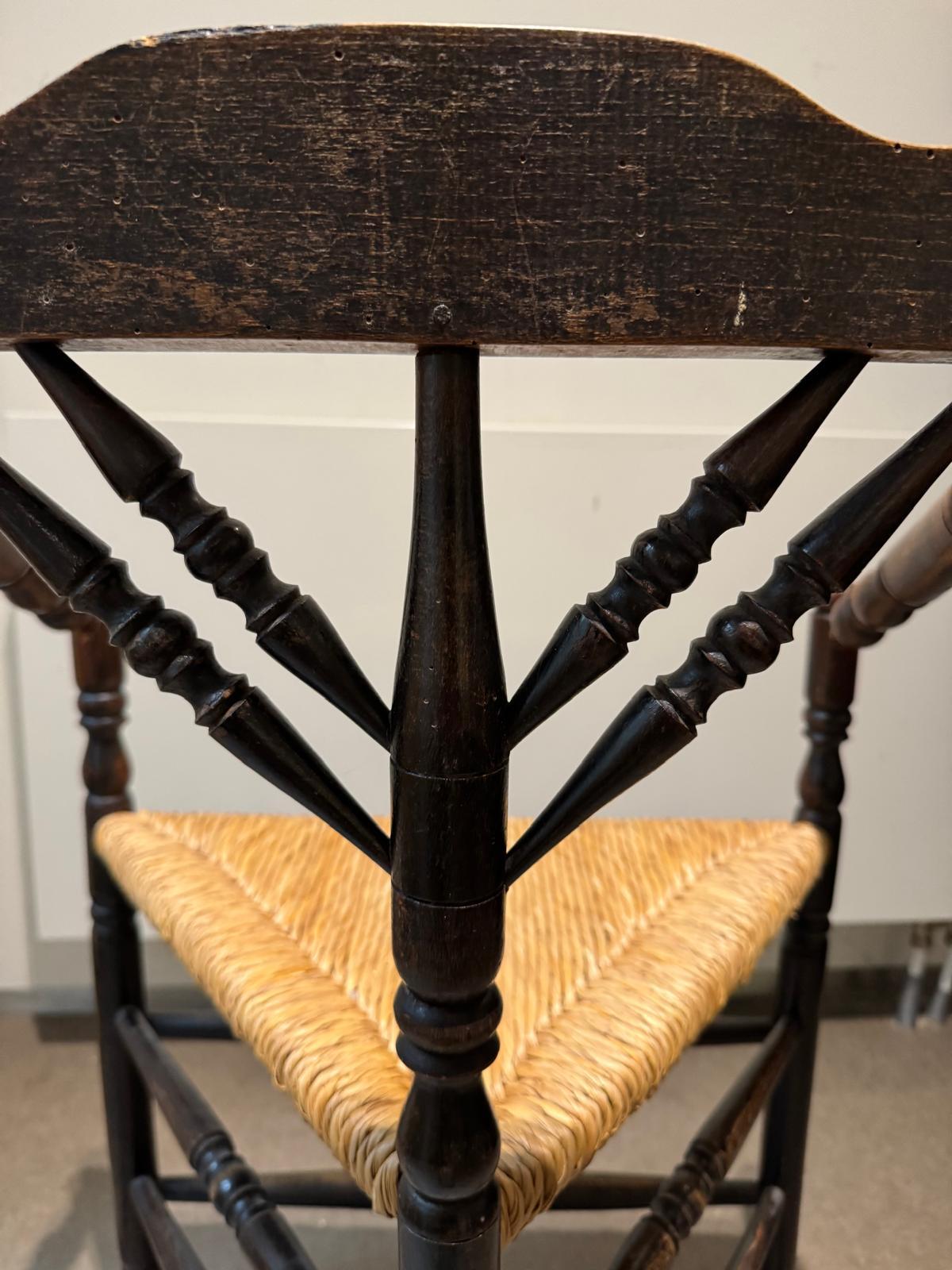 20th Century Set of Two Rush Seat Knitting Armchairs, Triangular Corner Chairs For Sale