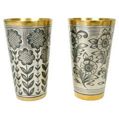 Set of Two Russian Enameled Gilded Silver Liquor Cup, circa 1900