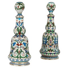 Set of Two Russian Silver Gilt and Cloisonne Enamel Scent Bottles