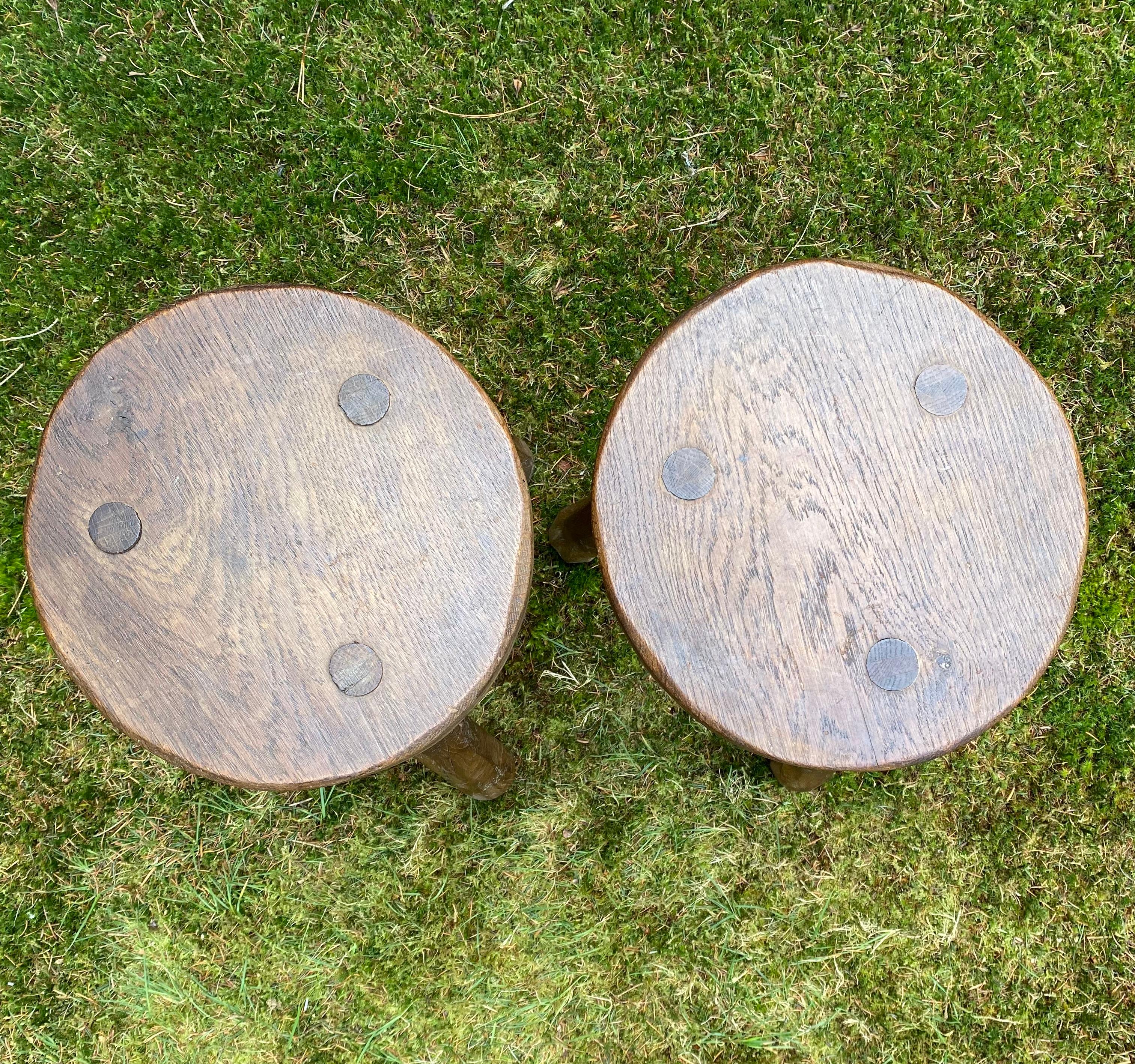 Set of two Rustic Bohemian French Milking stools In Oak, ca. 1950s 5