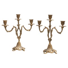 Set of Two Rustic Brass Candle Holders, circa 1940