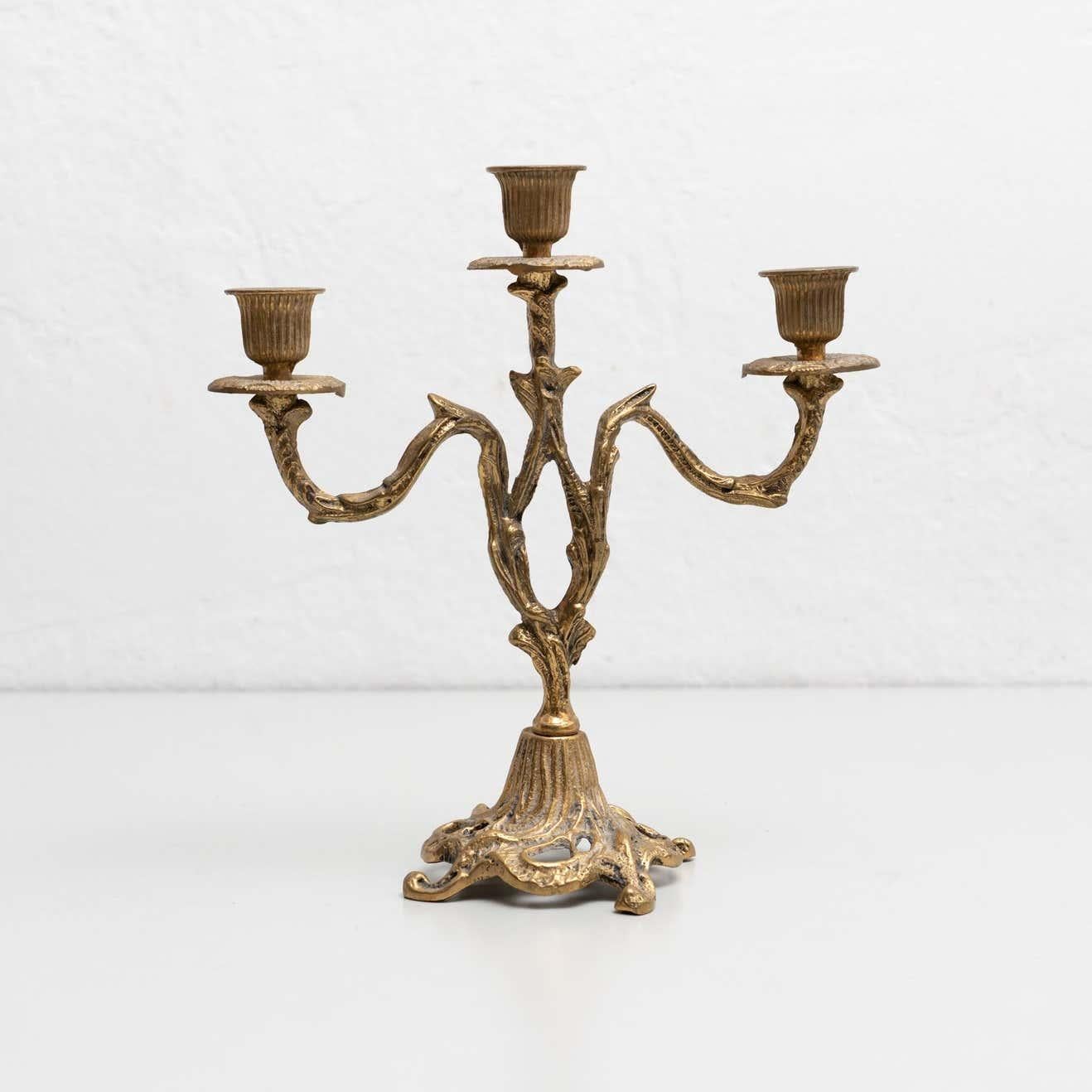 Set of Two Rustic Brass Candle Holders, circa 1950 For Sale 6