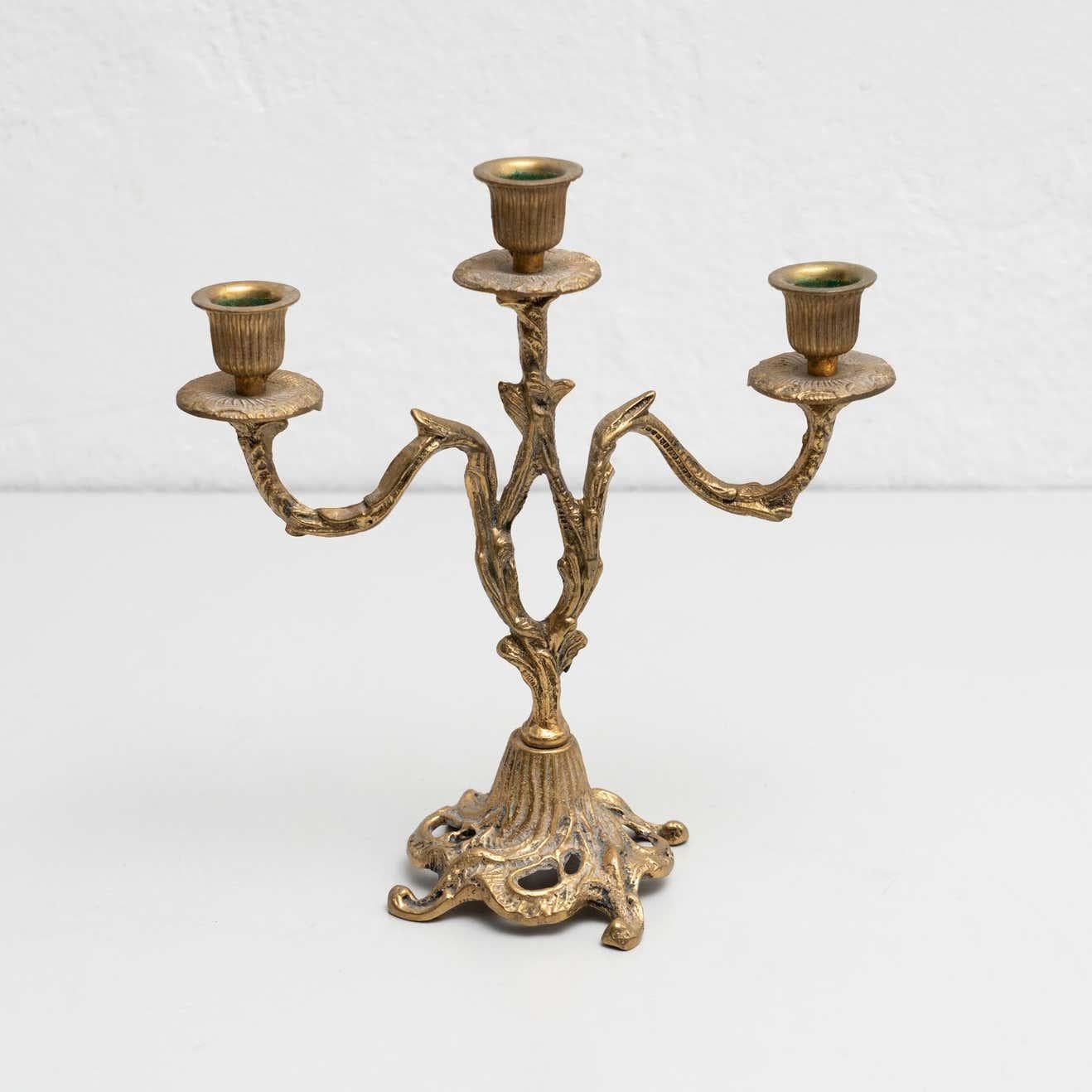 Set of Two Rustic Brass Candle Holders, circa 1950 For Sale 7