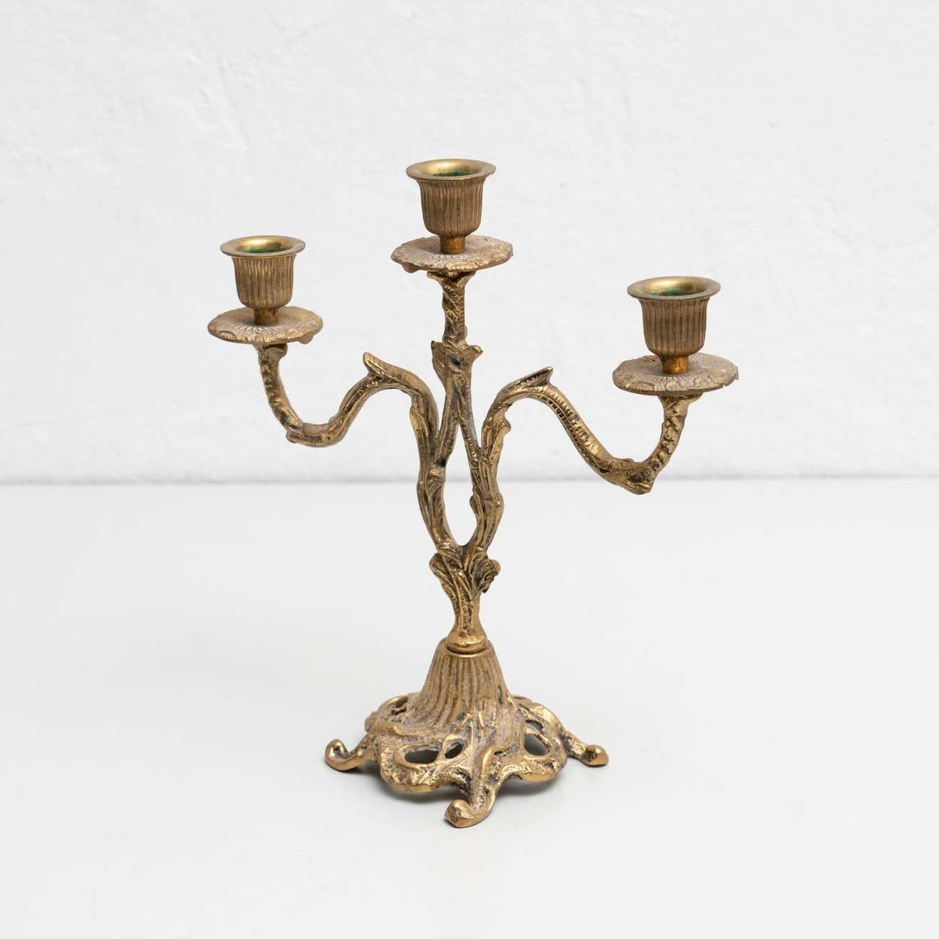 Set of Two Rustic Brass Candle Holders, circa 1950 For Sale 8