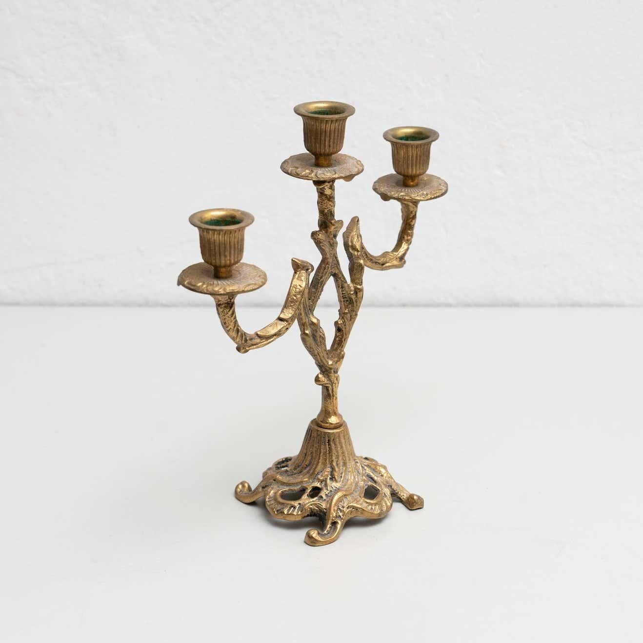 Set of Two Rustic Brass Candle Holders, circa 1950 For Sale 9