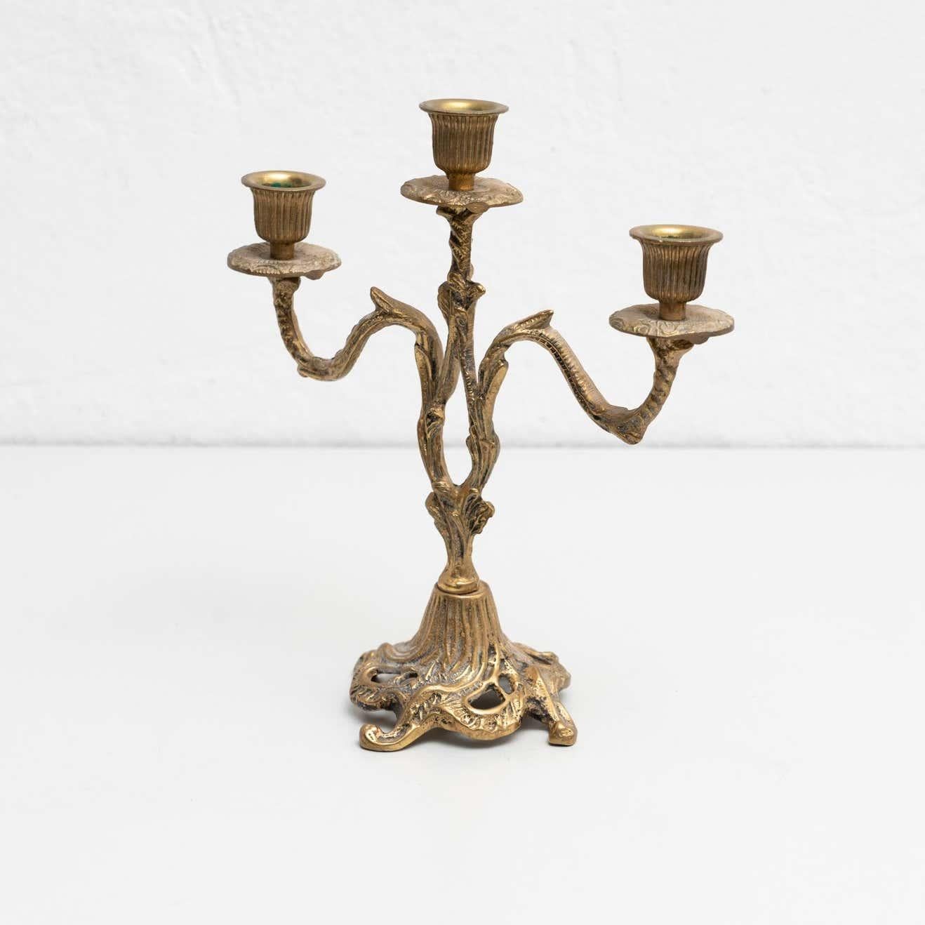 Mid-20th Century Set of Two Rustic Brass Candle Holders, circa 1950 For Sale