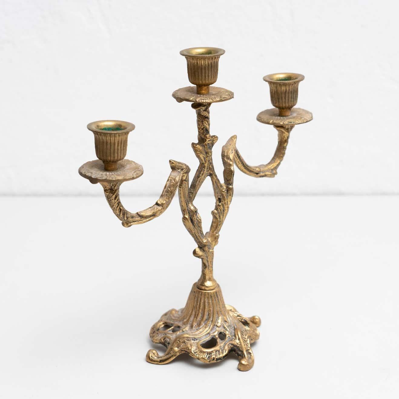 Set of Two Rustic Brass Candle Holders, circa 1950 For Sale 1