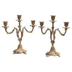 Set of Two Rustic Brass Candle Holders, circa 1950