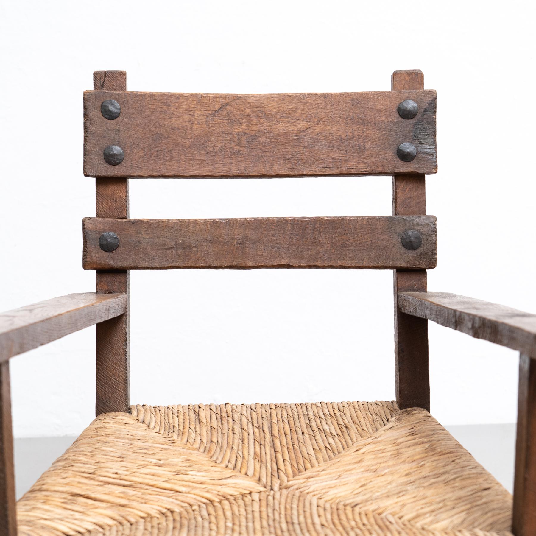 Set aus zwei rustikalen Sesseln aus Massivholz und Rattan aus dem frühen 20. Jahrhundert im Angebot 5