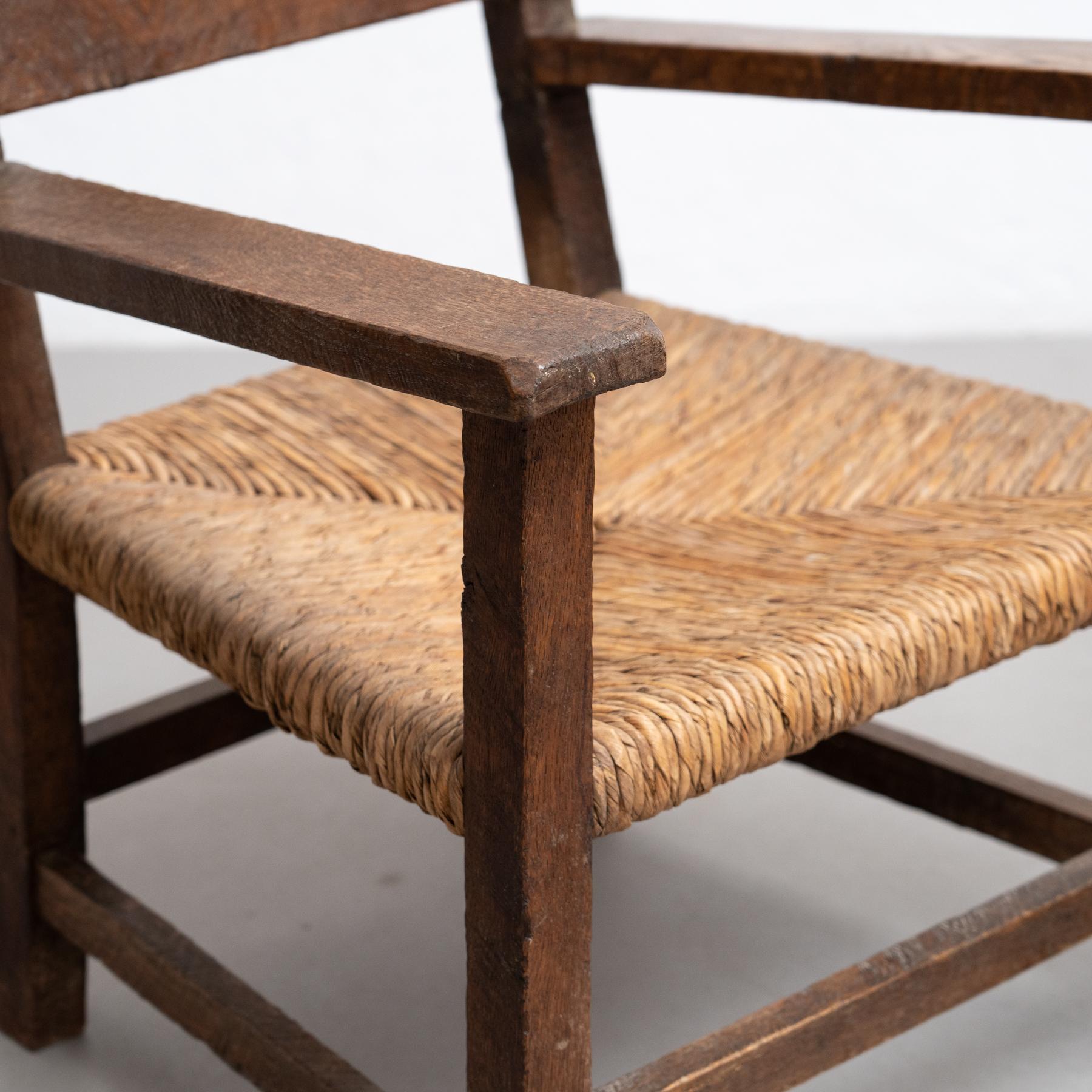 Set of Two Rustic Early 20th Century Armchairs in Solid Wood and Rattan For Sale 9